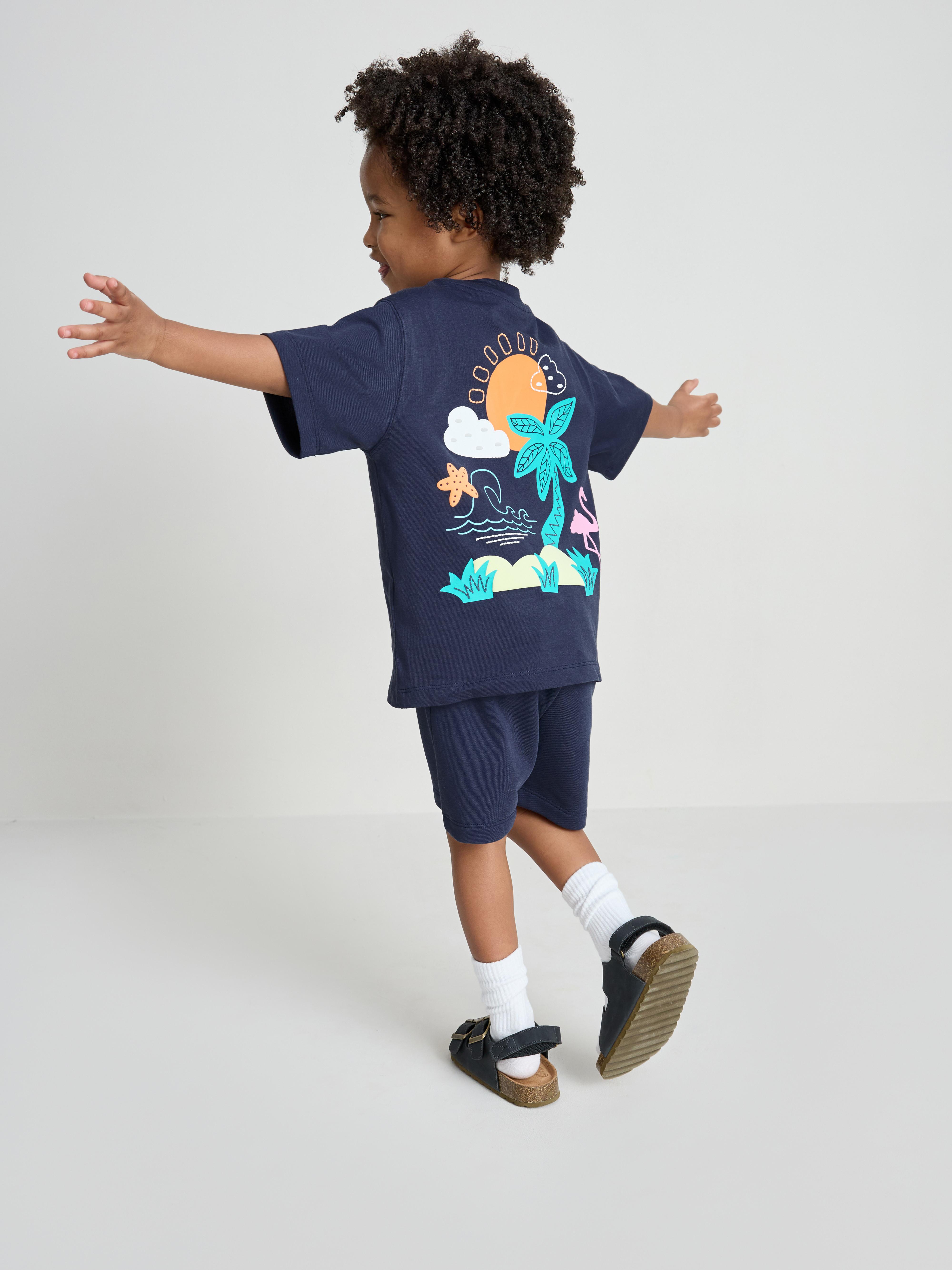 1.5-9yrs | Tropical Graphic Flocked T-Shirt and Shorts Set