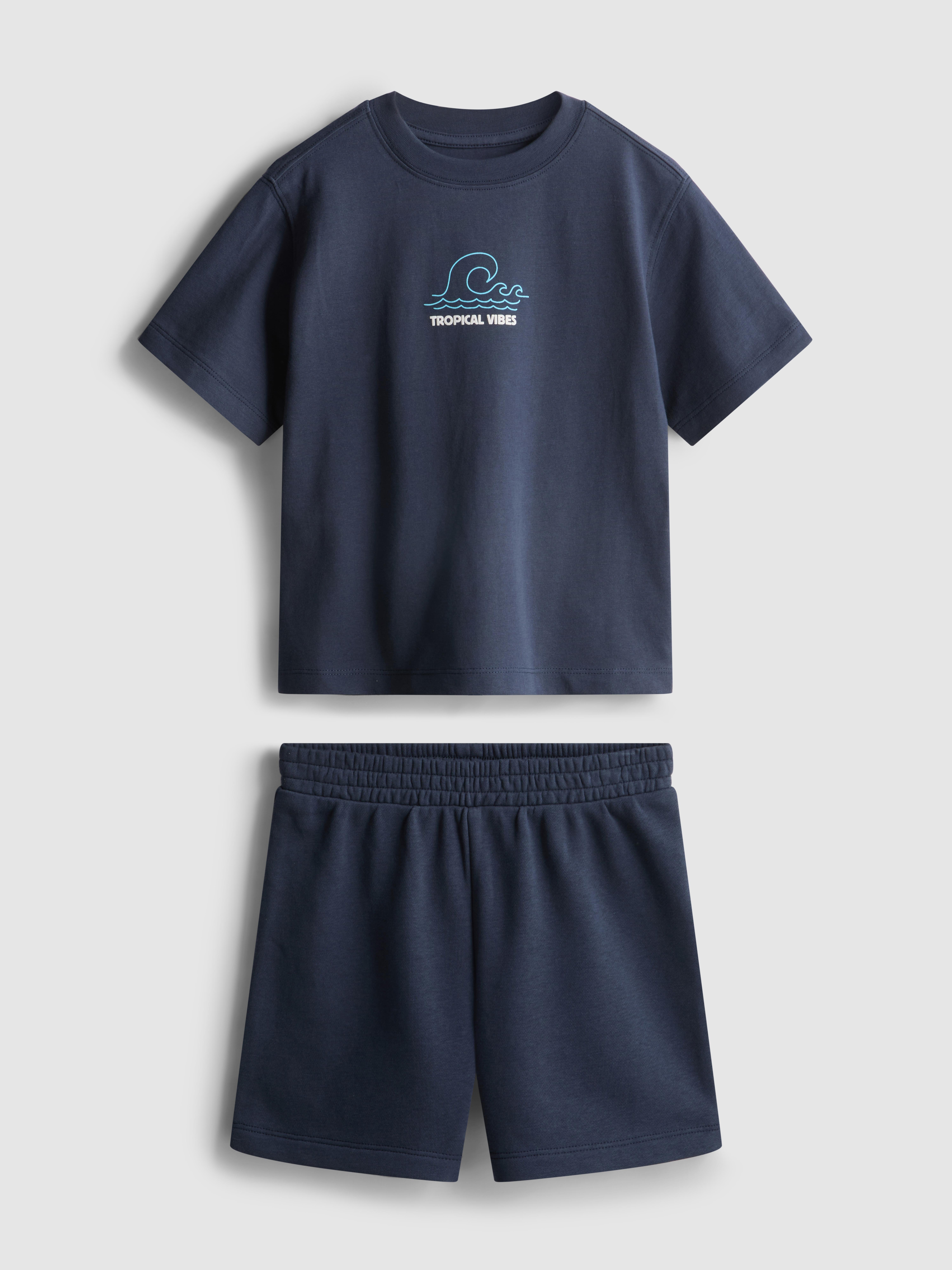 1.5-9yrs | Tropical Graphic Flocked T-Shirt and Shorts Set