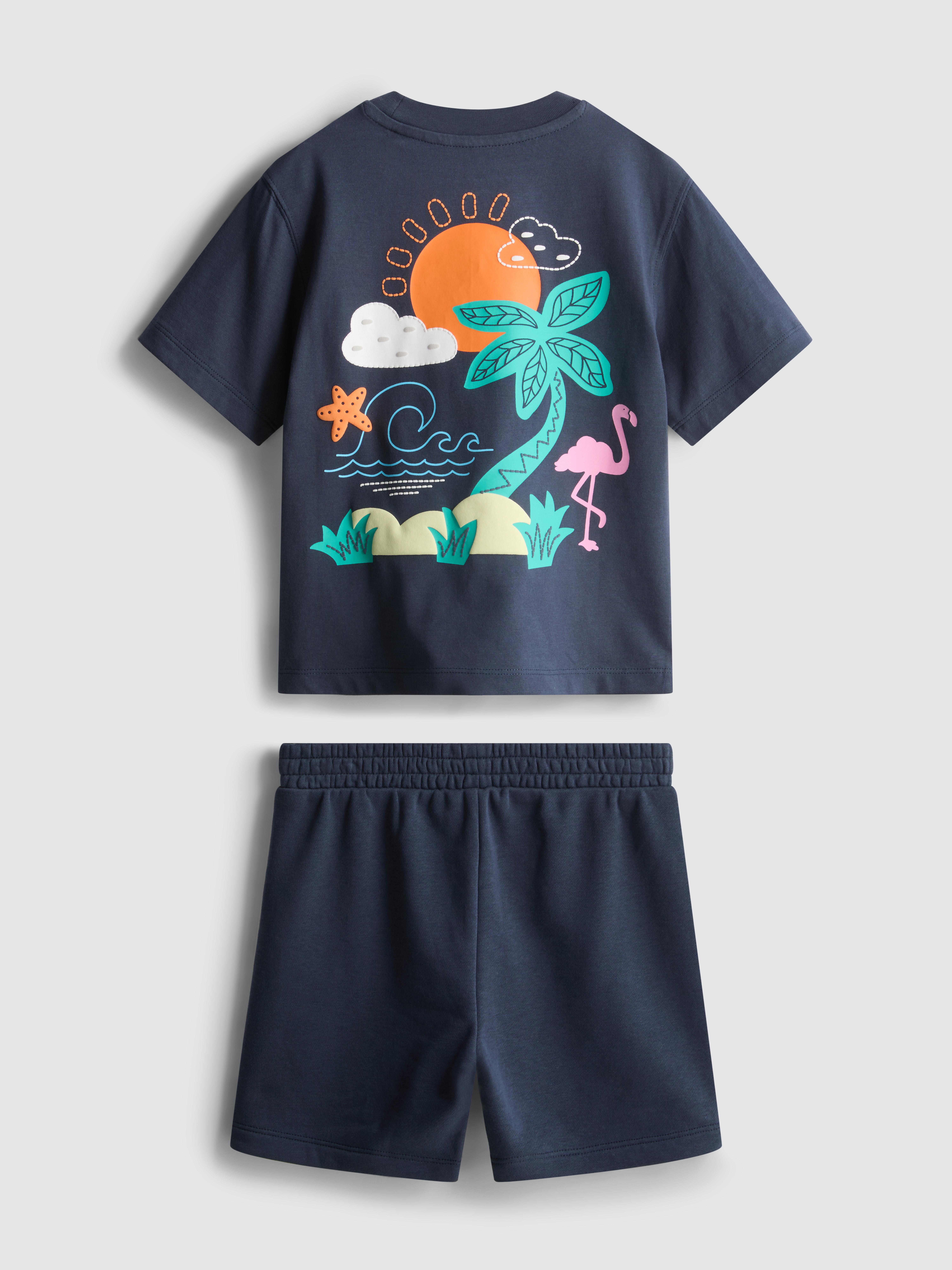 1.5-9yrs | Tropical Graphic Flocked T-Shirt and Shorts Set