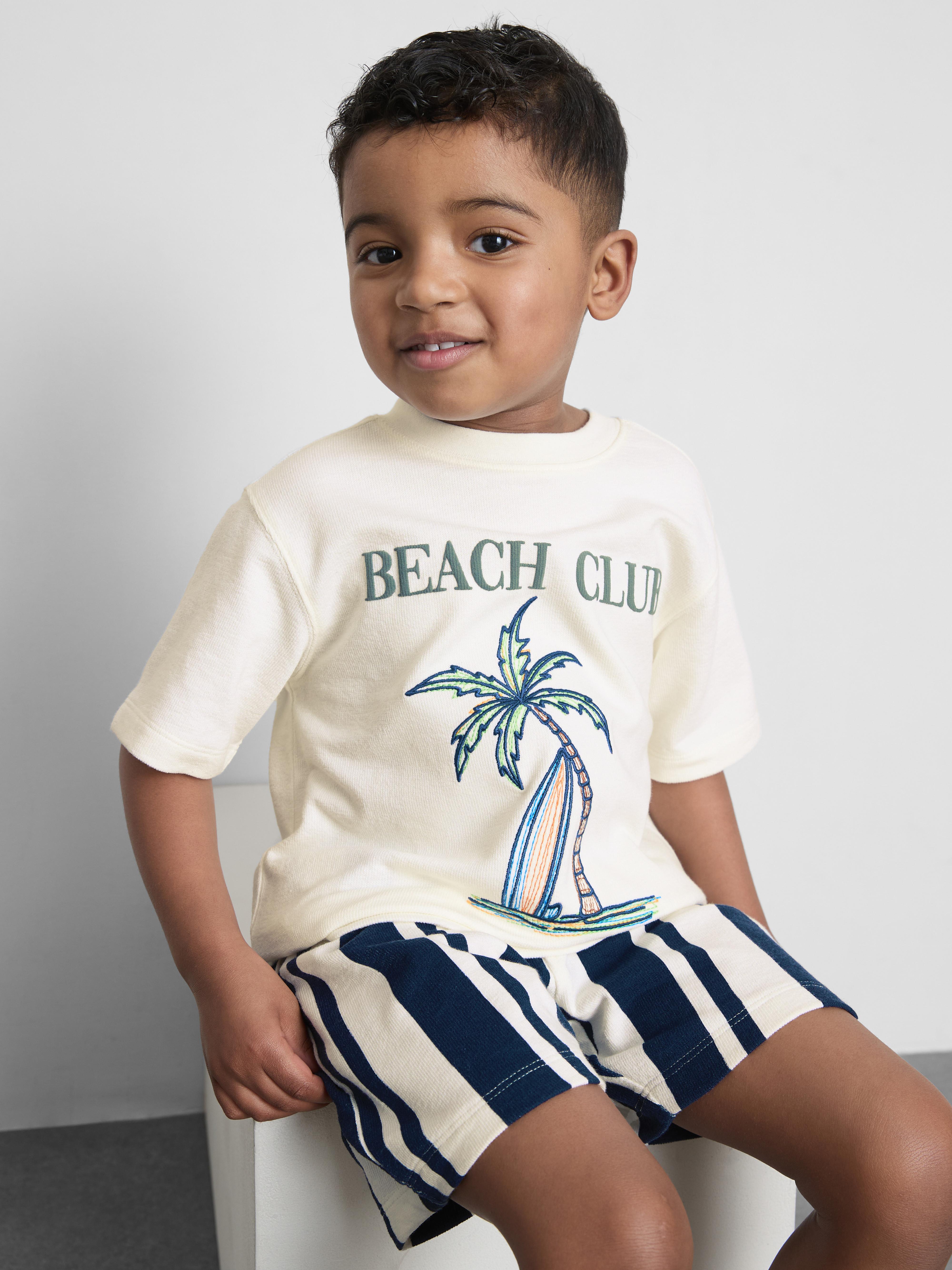 1,5-9 jr | T-shirt met strandprint en gestreepte short