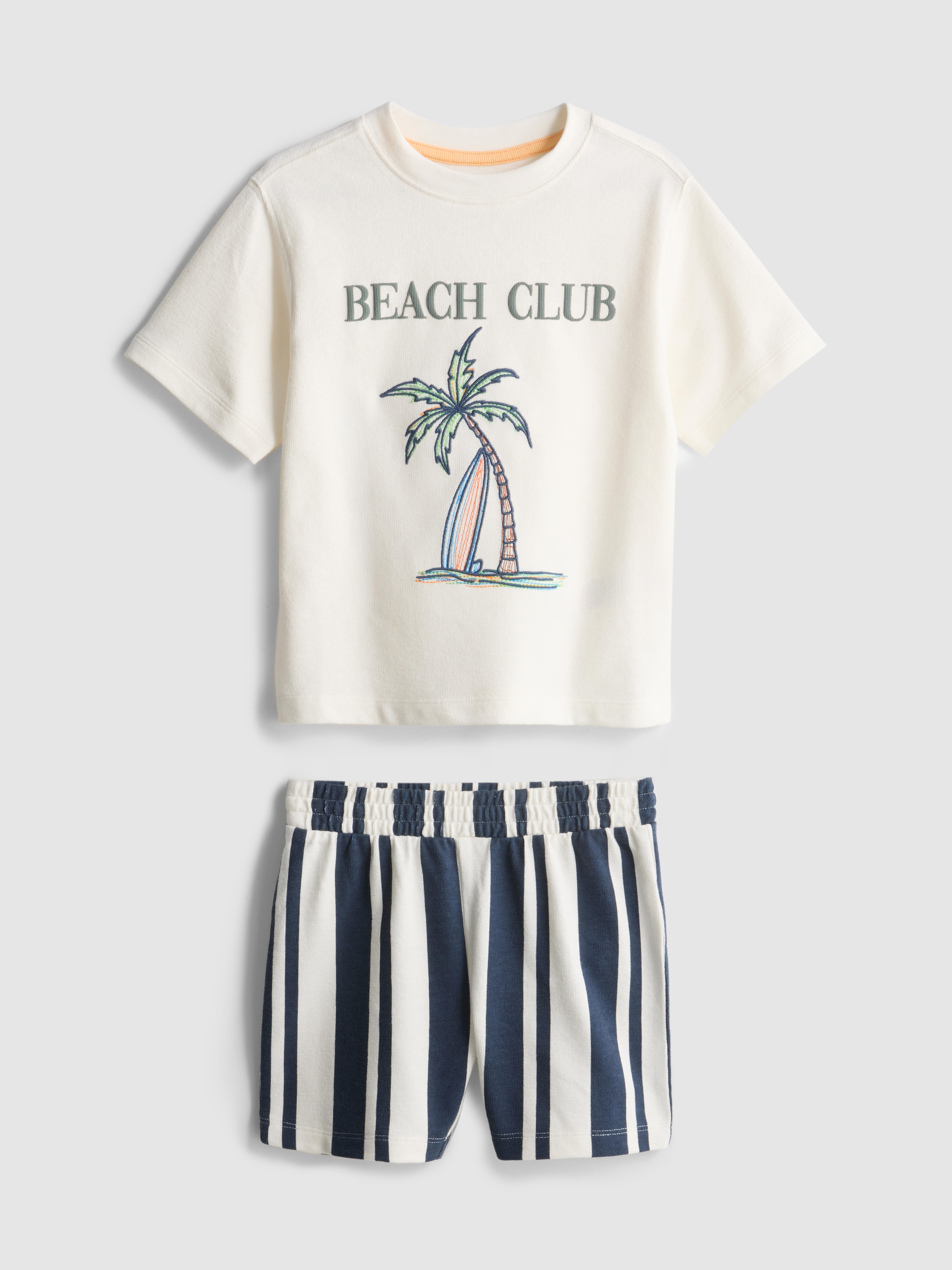 1,5–9 Jahre | T-Shirt mit Strandgrafik und gestreiften Shorts
