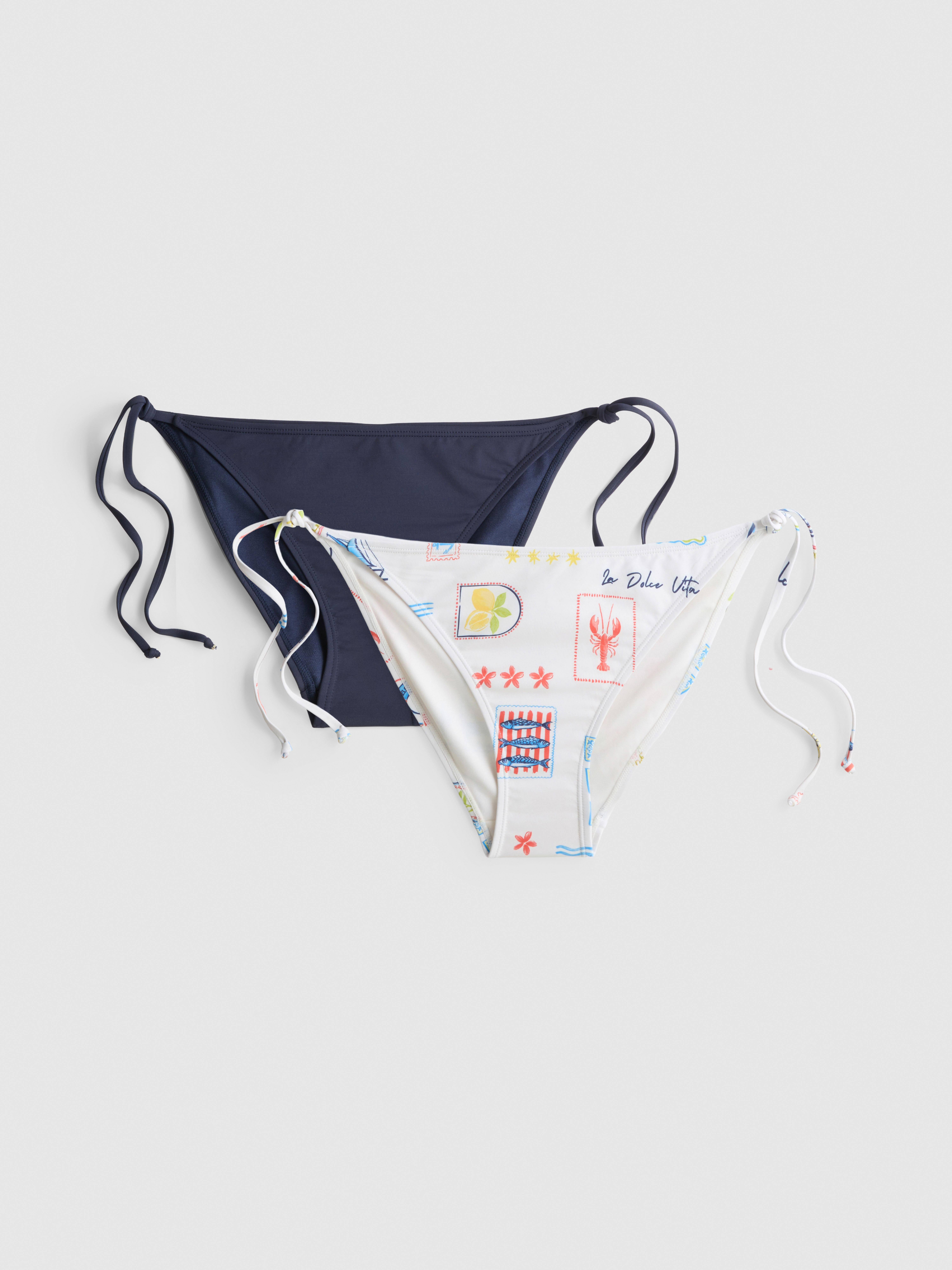 2pk Printed Side-Tie Bikini Bottoms