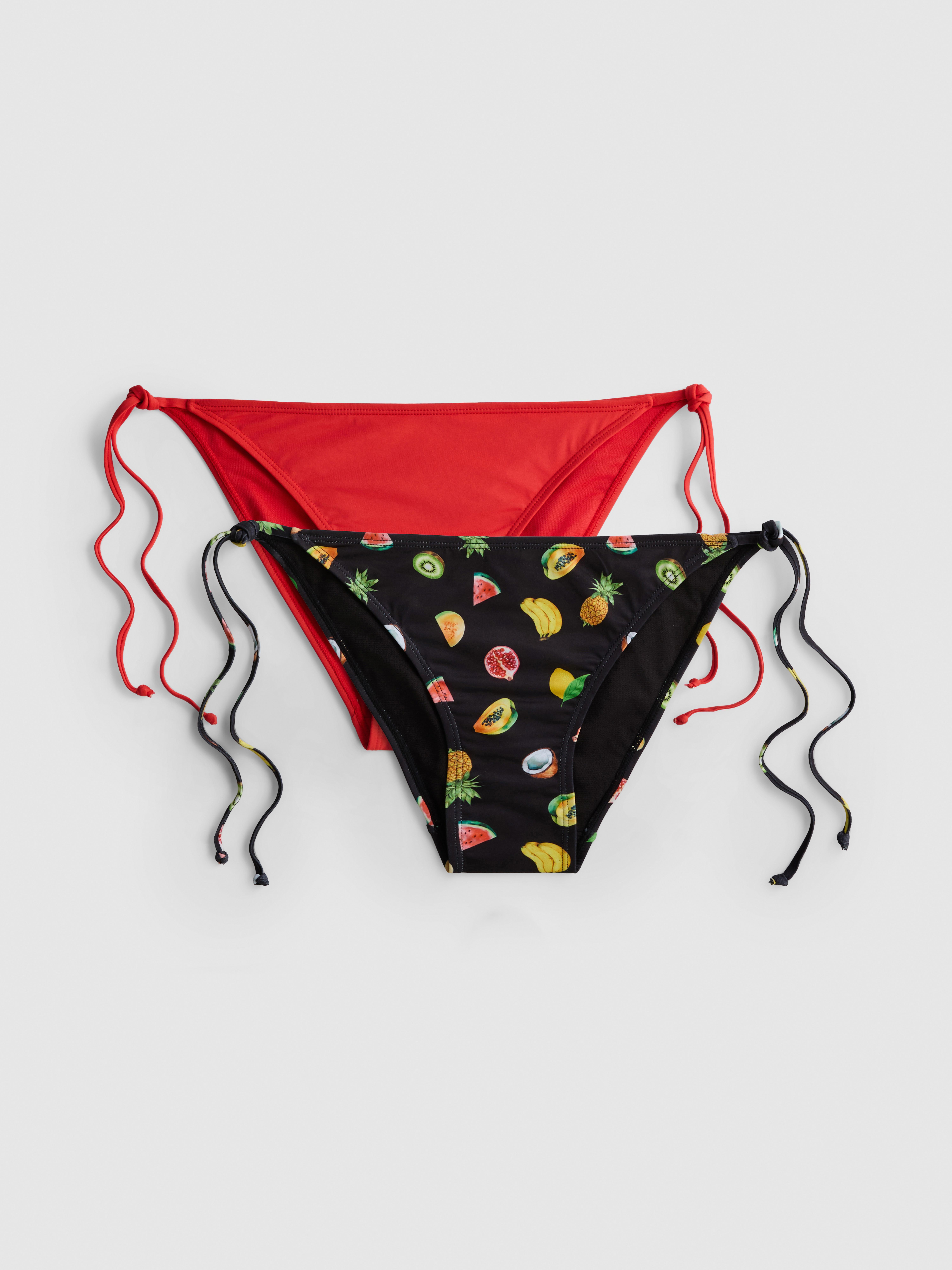 2pk Printed Side-Tie Bikini Bottoms