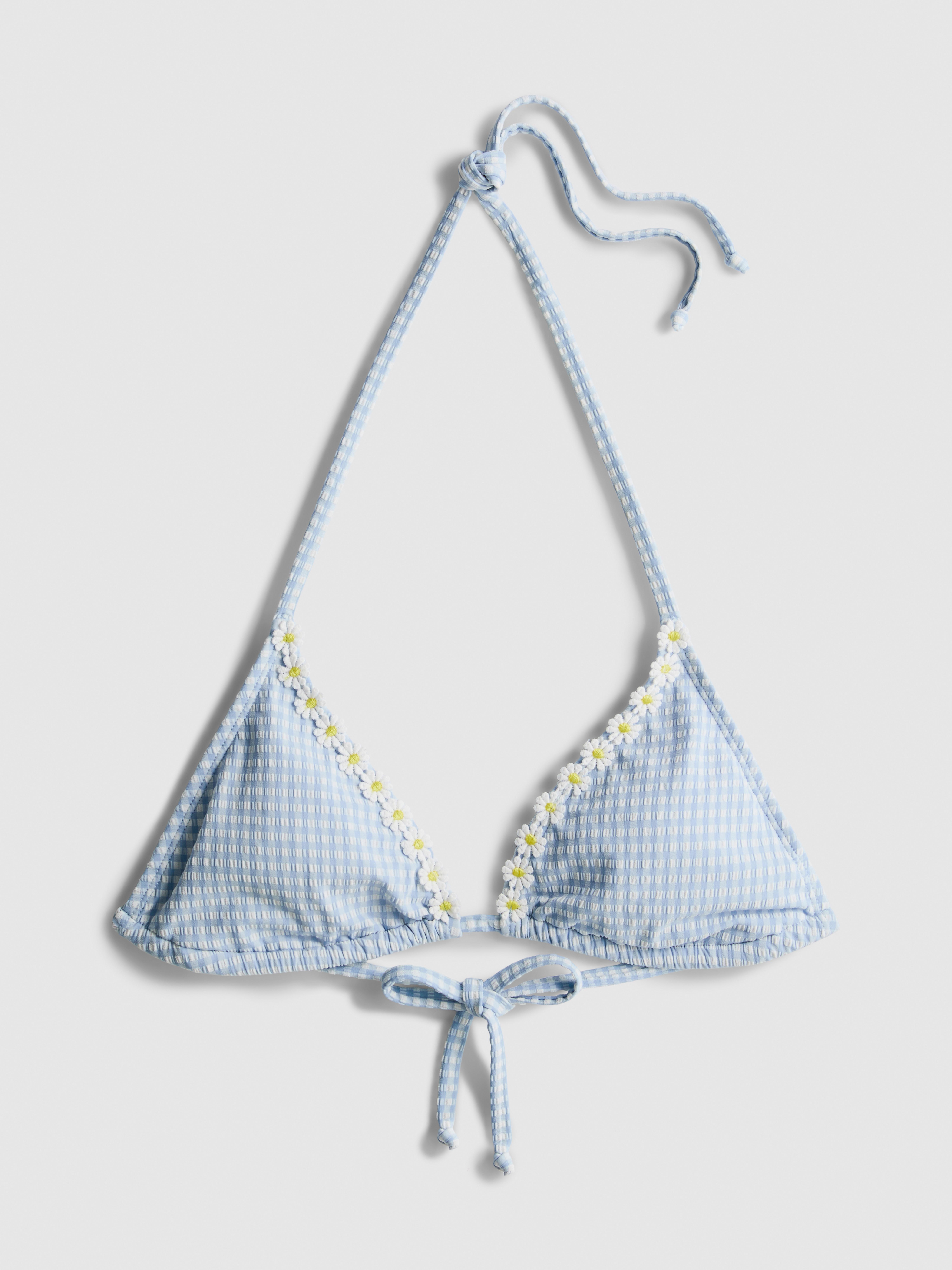 Geruit triangelbikinitopje met madeliefjes