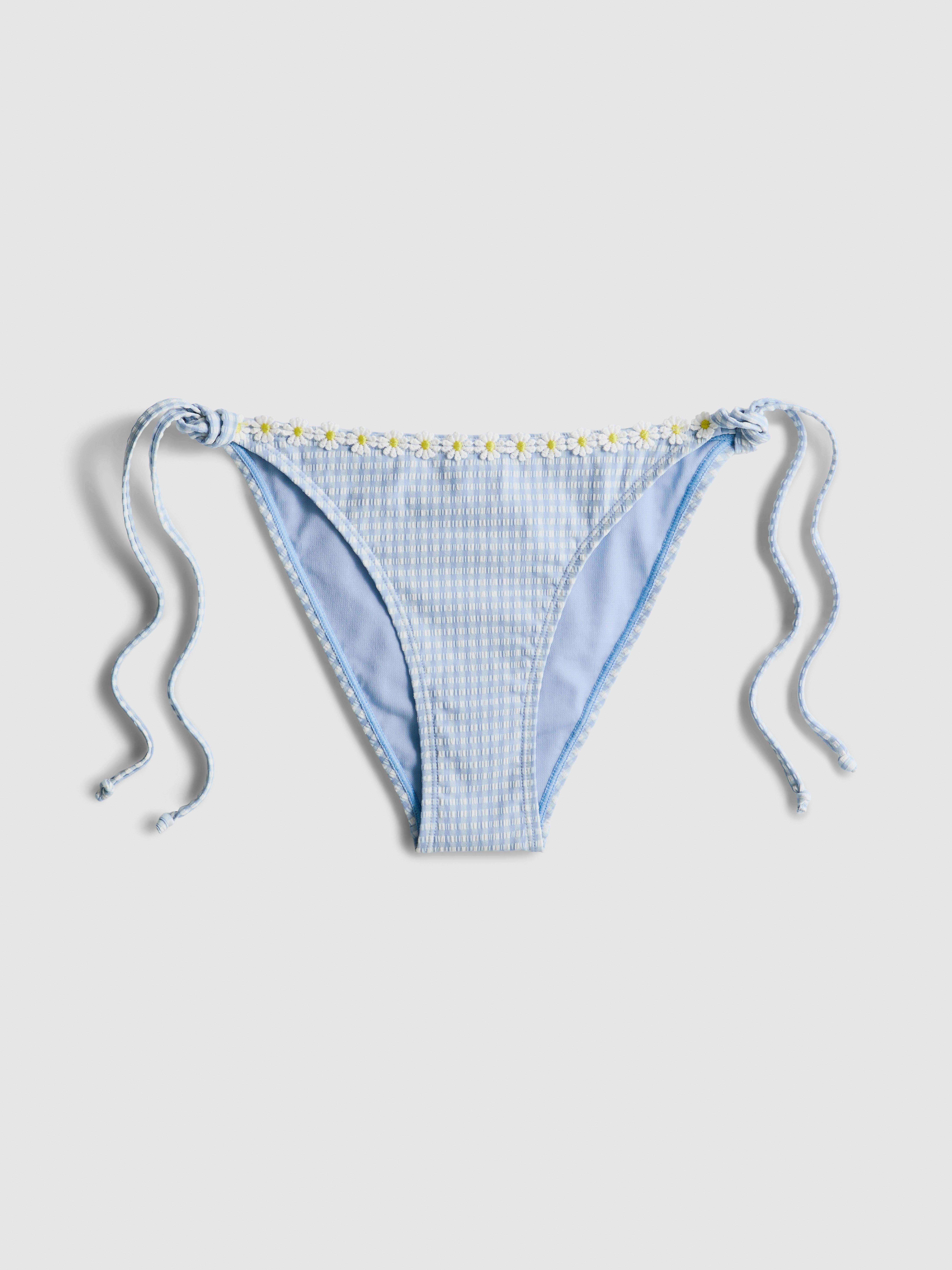 Bas de bikini vichy à finitions marguerites