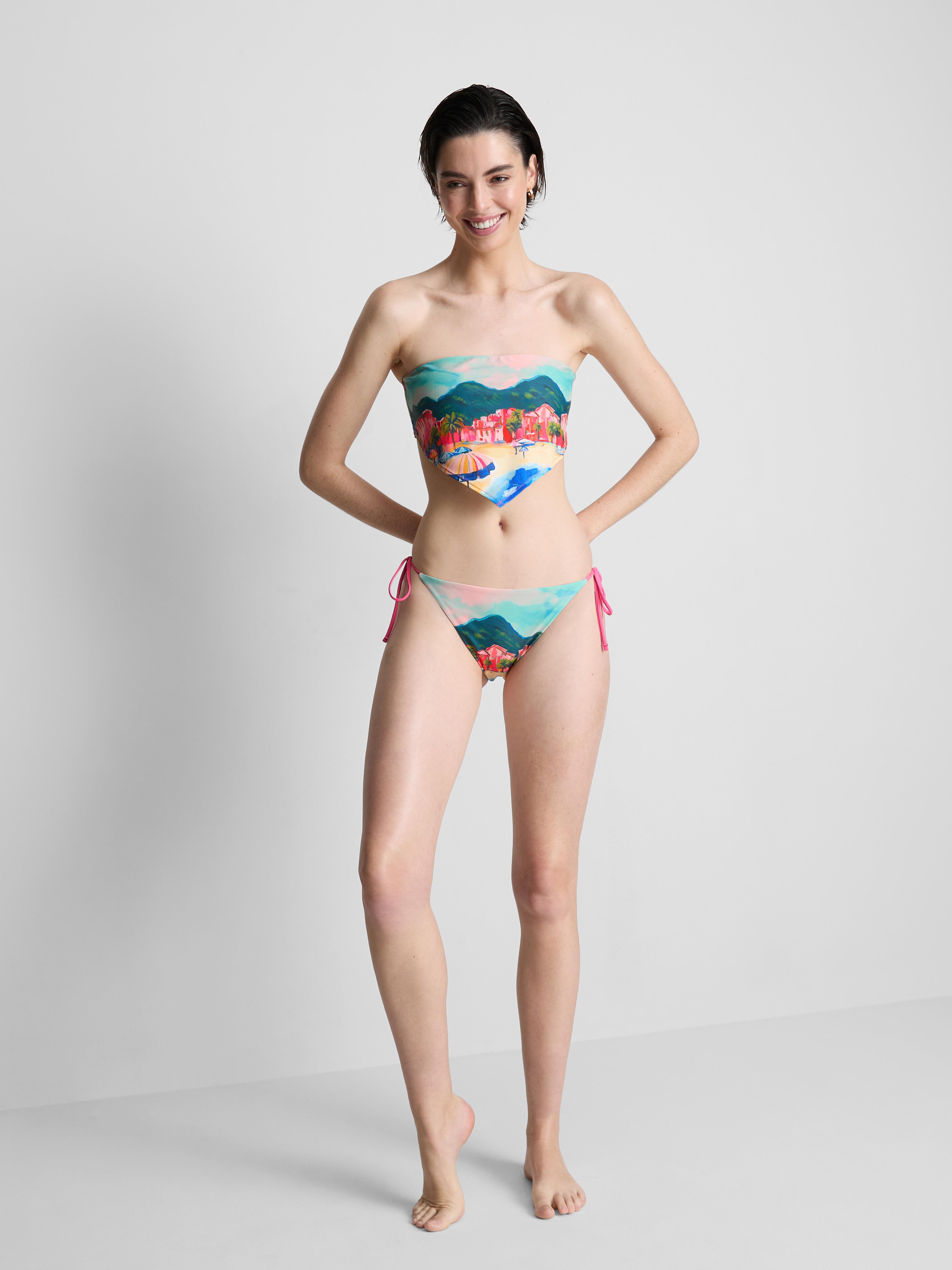 Bandana-bikinitop met landschapsprint