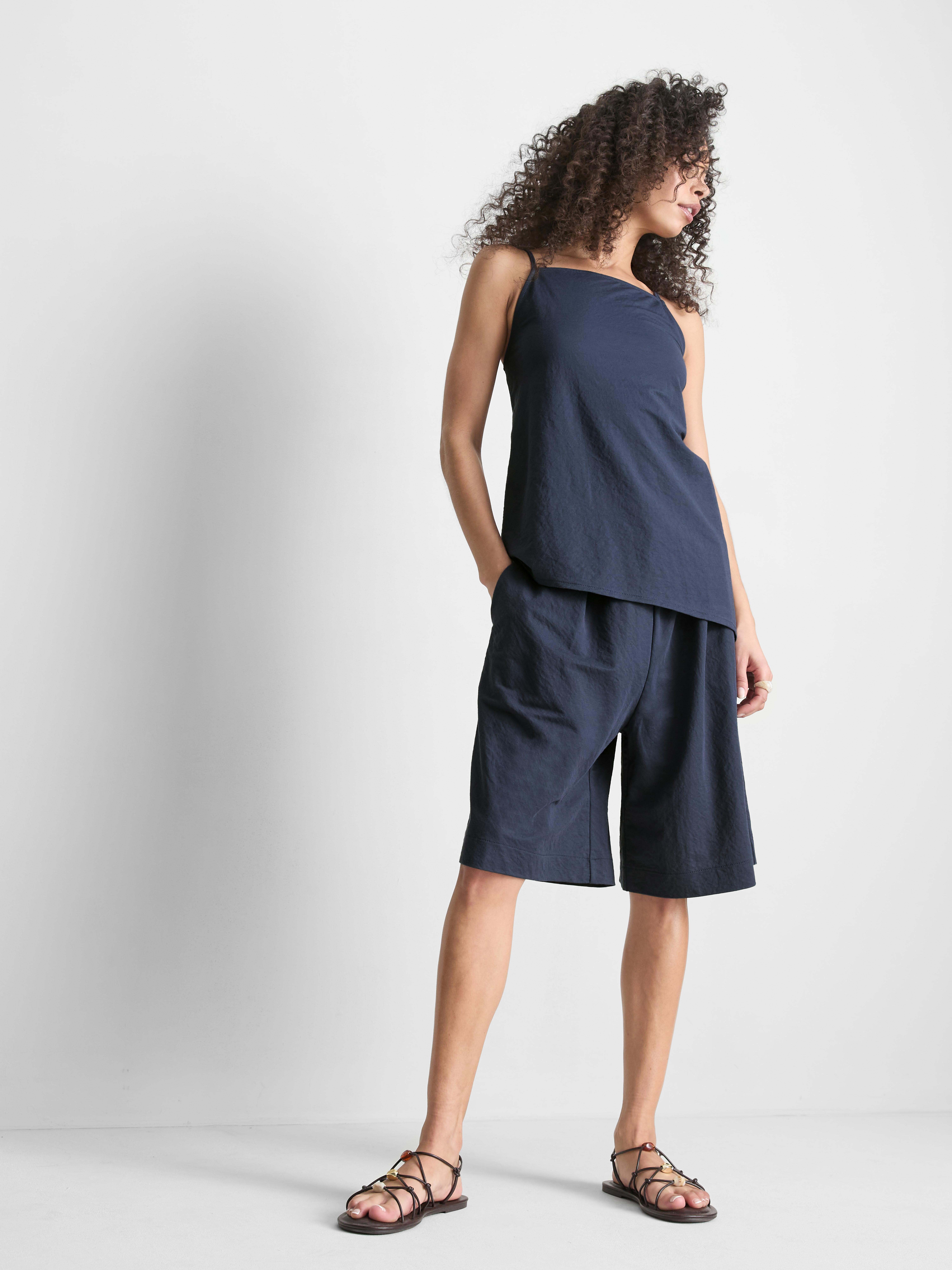 Bermudashort met relaxte pasvorm en textuur Marineblauw