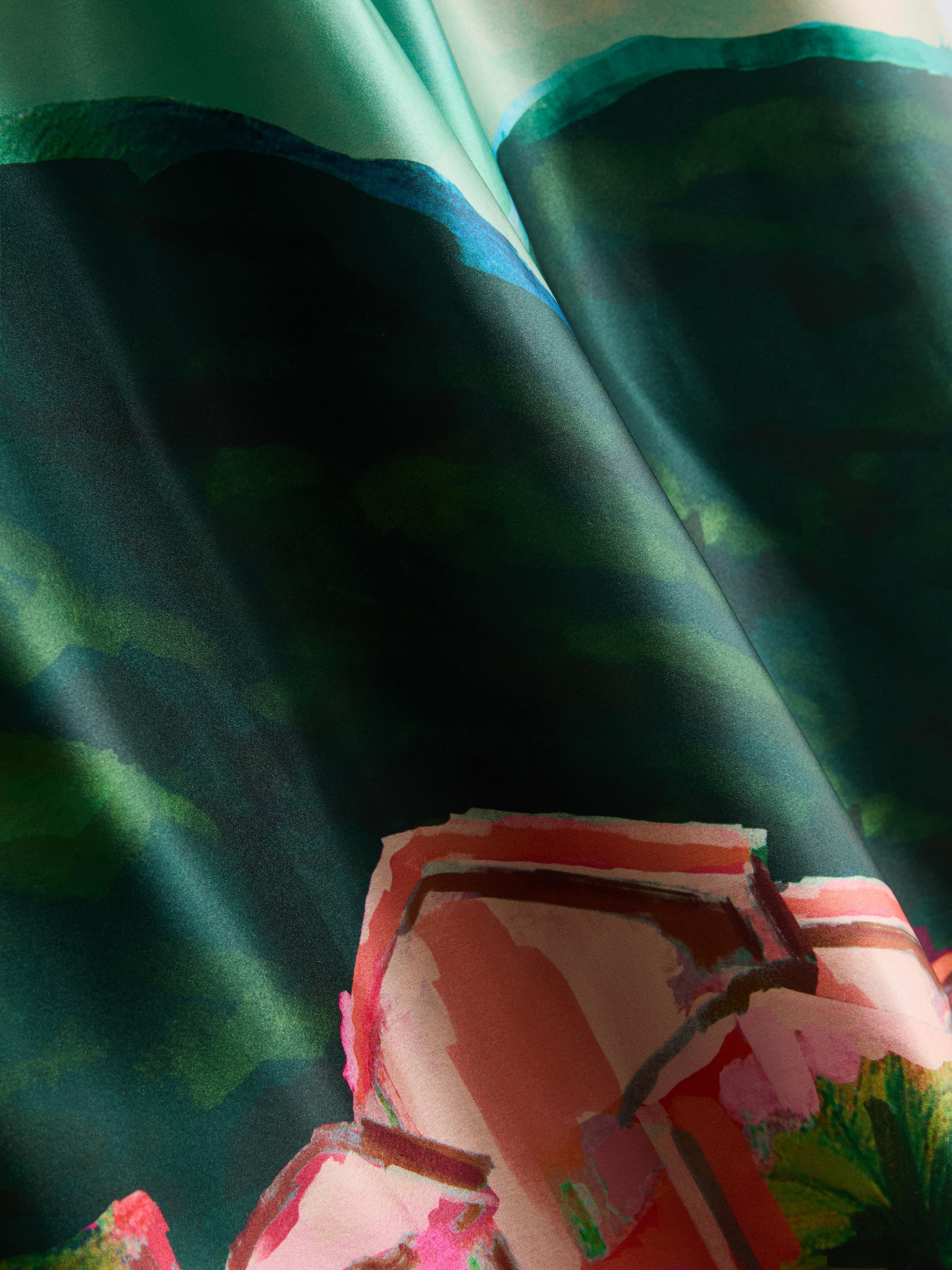 Satin Scenic Print Beach pants