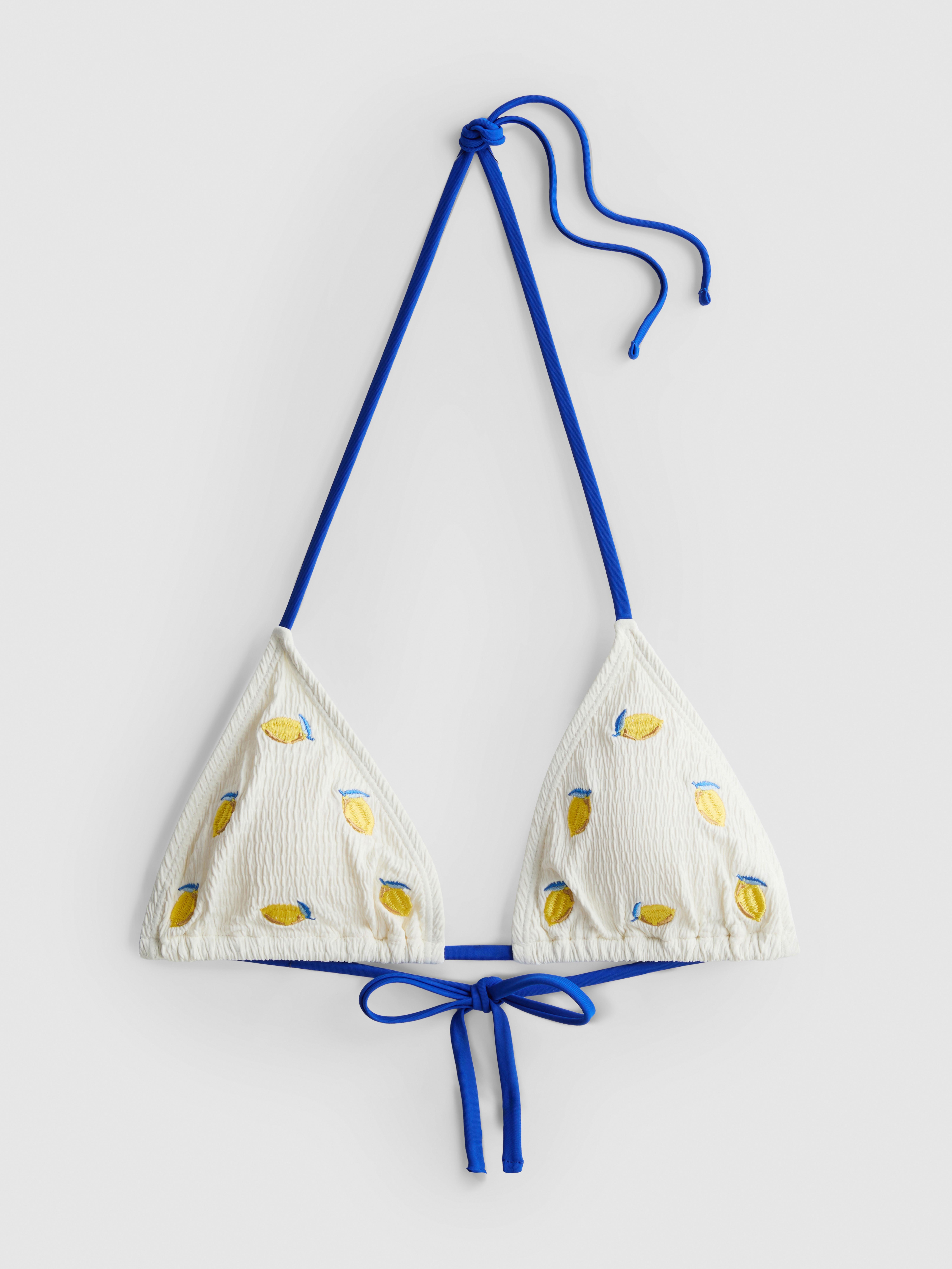 Haut de bikini triangle texturé à motif citron