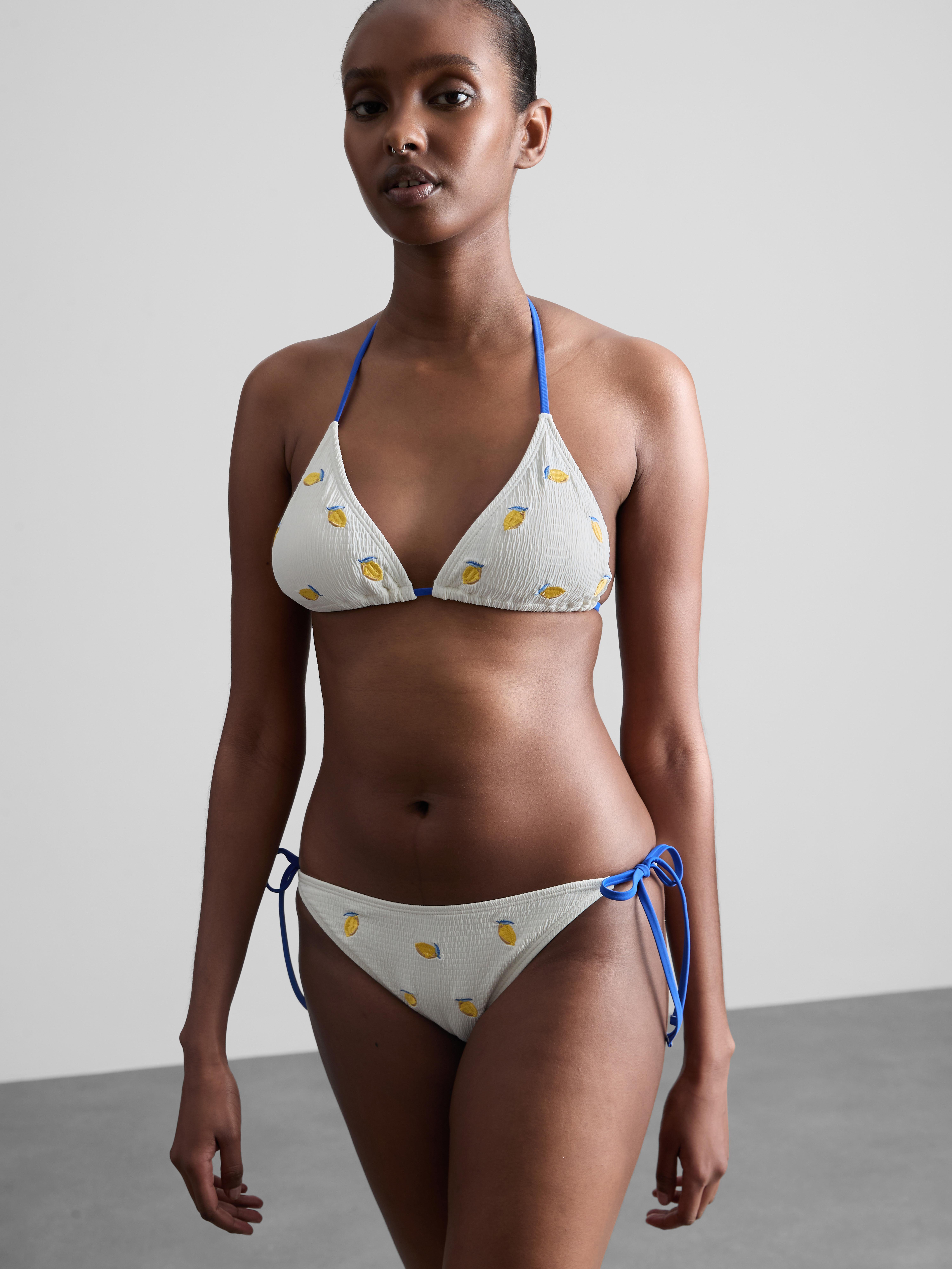 Strukturierte Bikinihose mit Zitronenmotiven