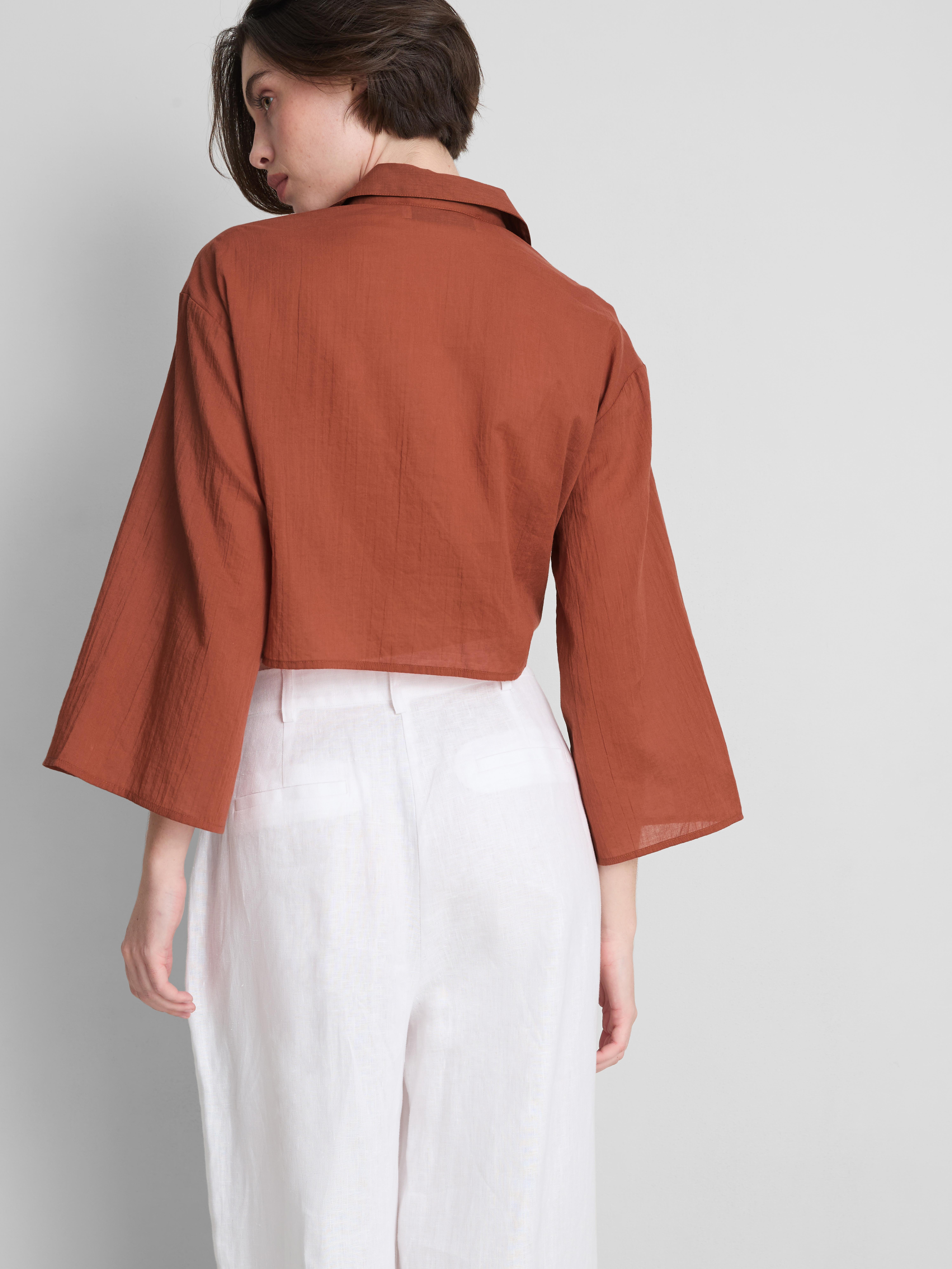 Cotton Cropped Tie Front Shirt