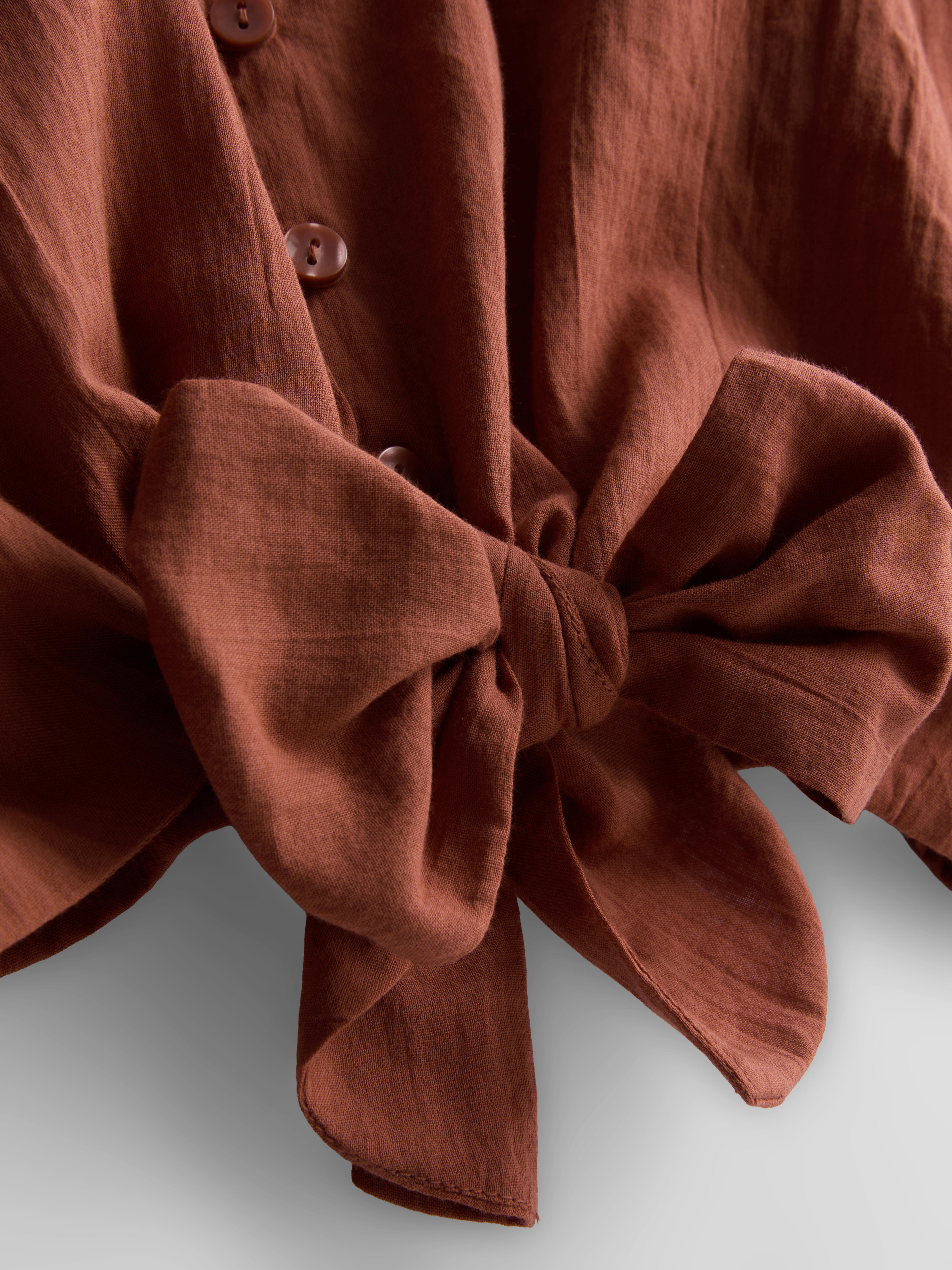Cotton Cropped Tie Front Shirt