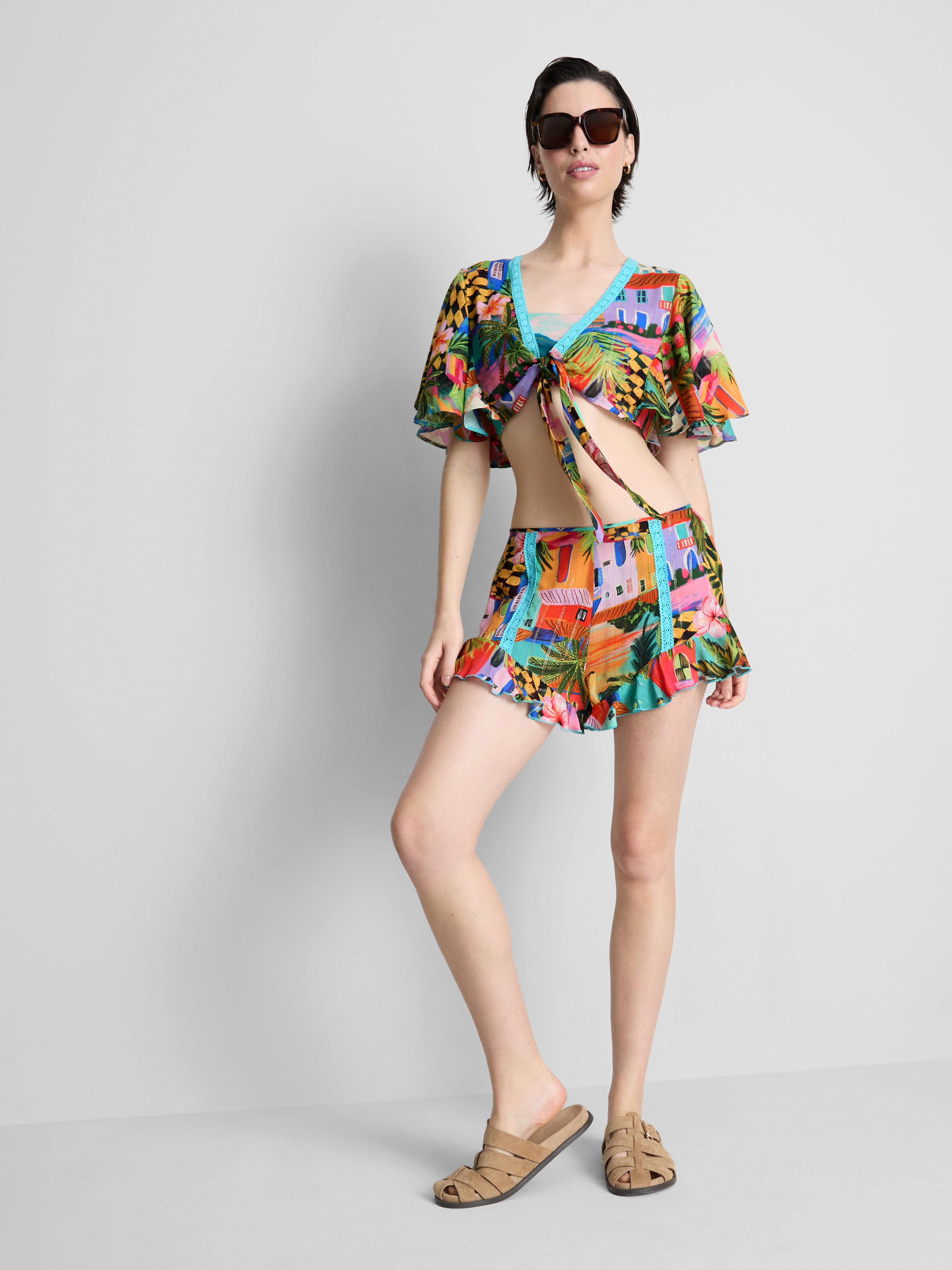 Short à imprimé tropical et volants