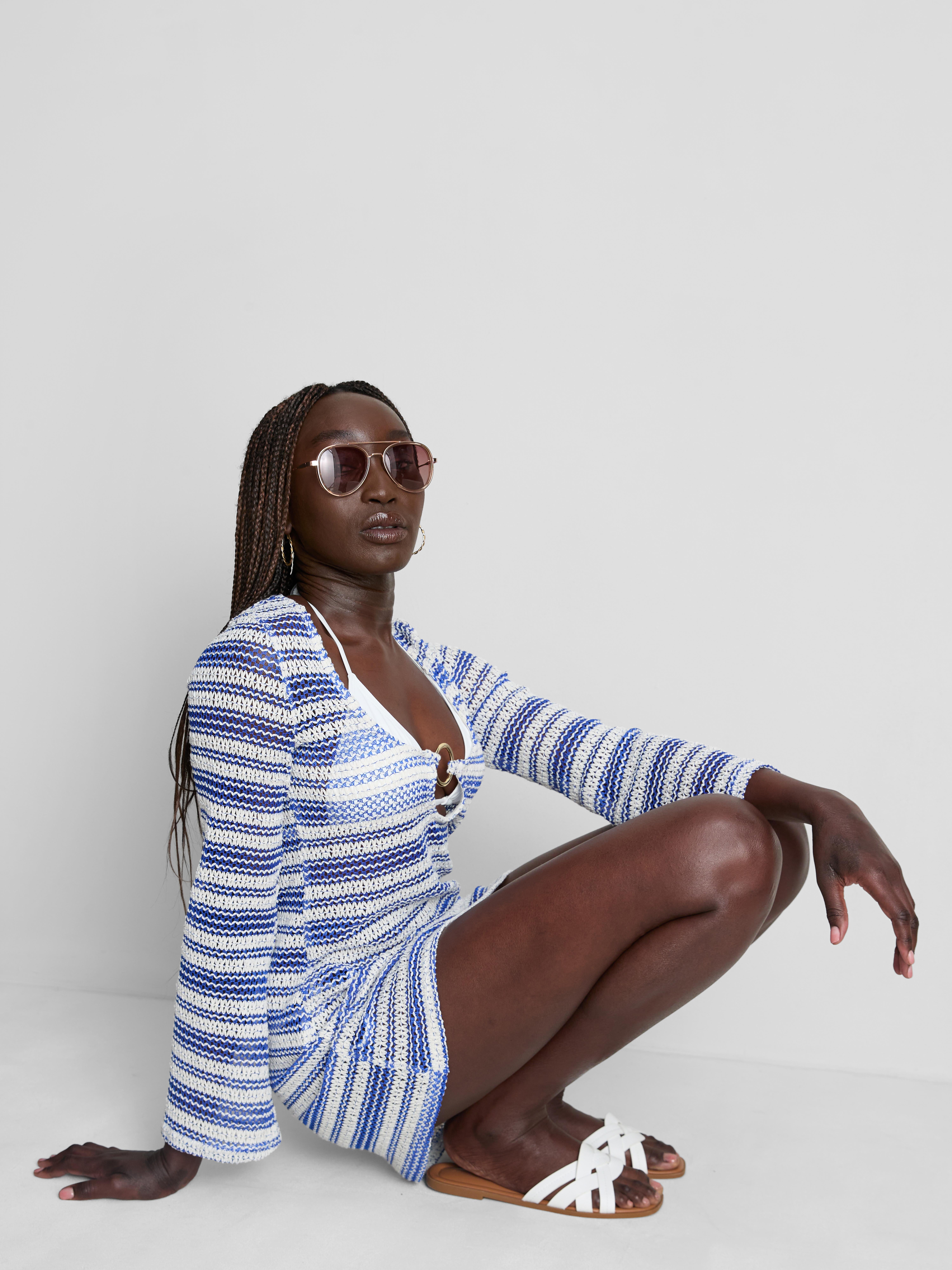 Women's Blue O-Ring Crochet Stripe Beach Dress | Primark