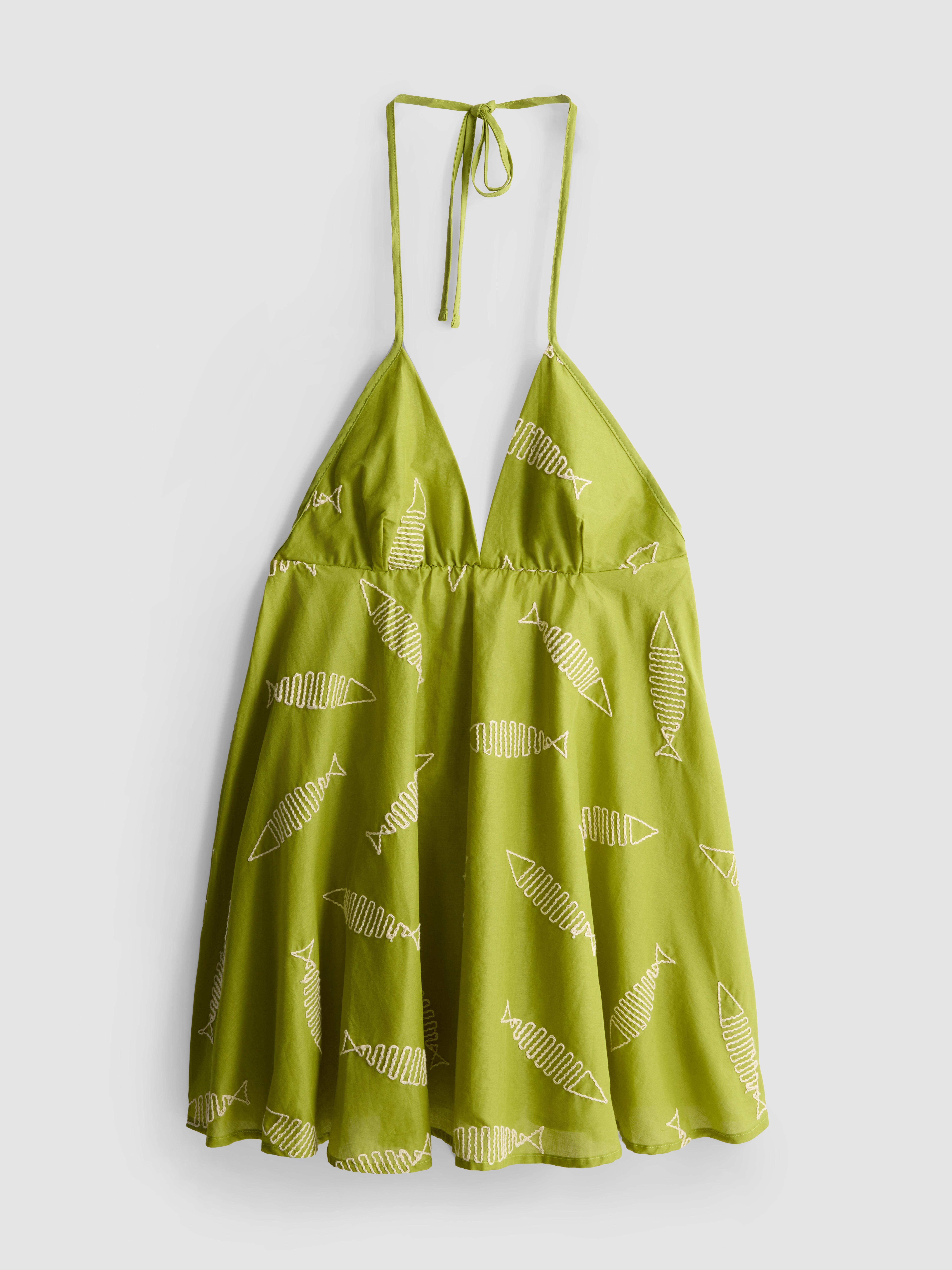 green dress with yellow fish Dior Green Silk Koi Dress – Treasures of NYC main image 1