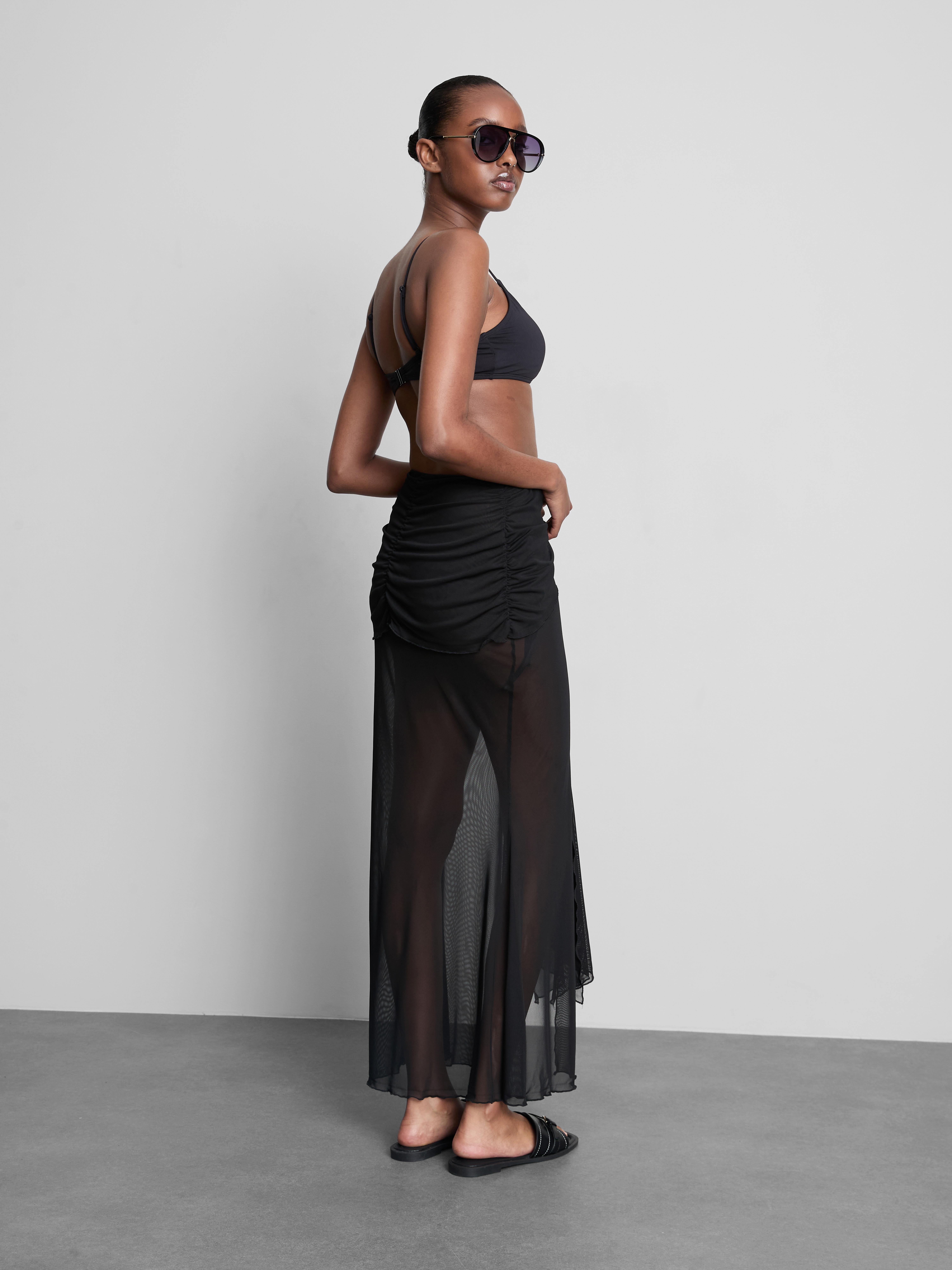 Draped Mesh Midi Skirt