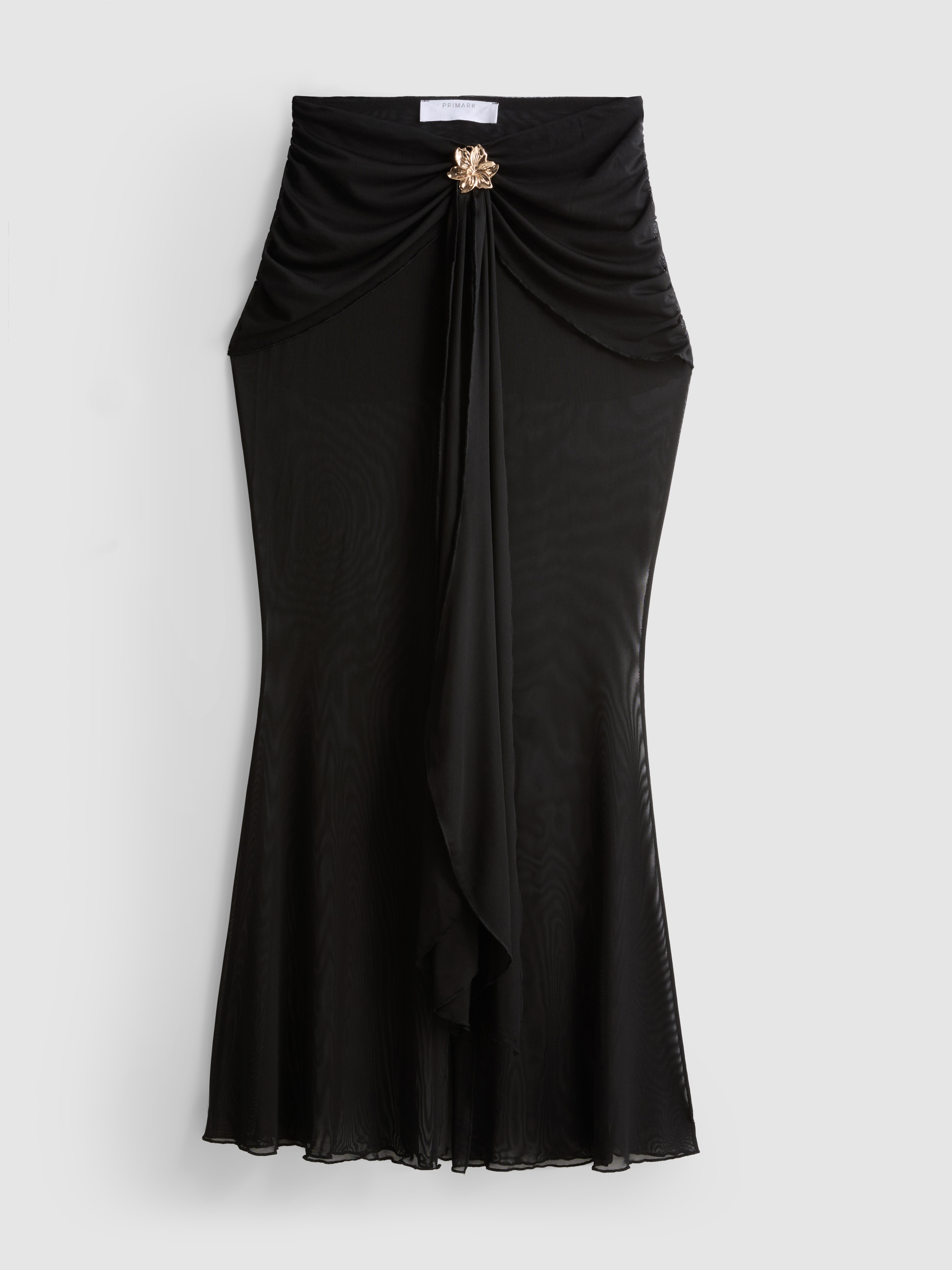 Draped Mesh Midi Skirt