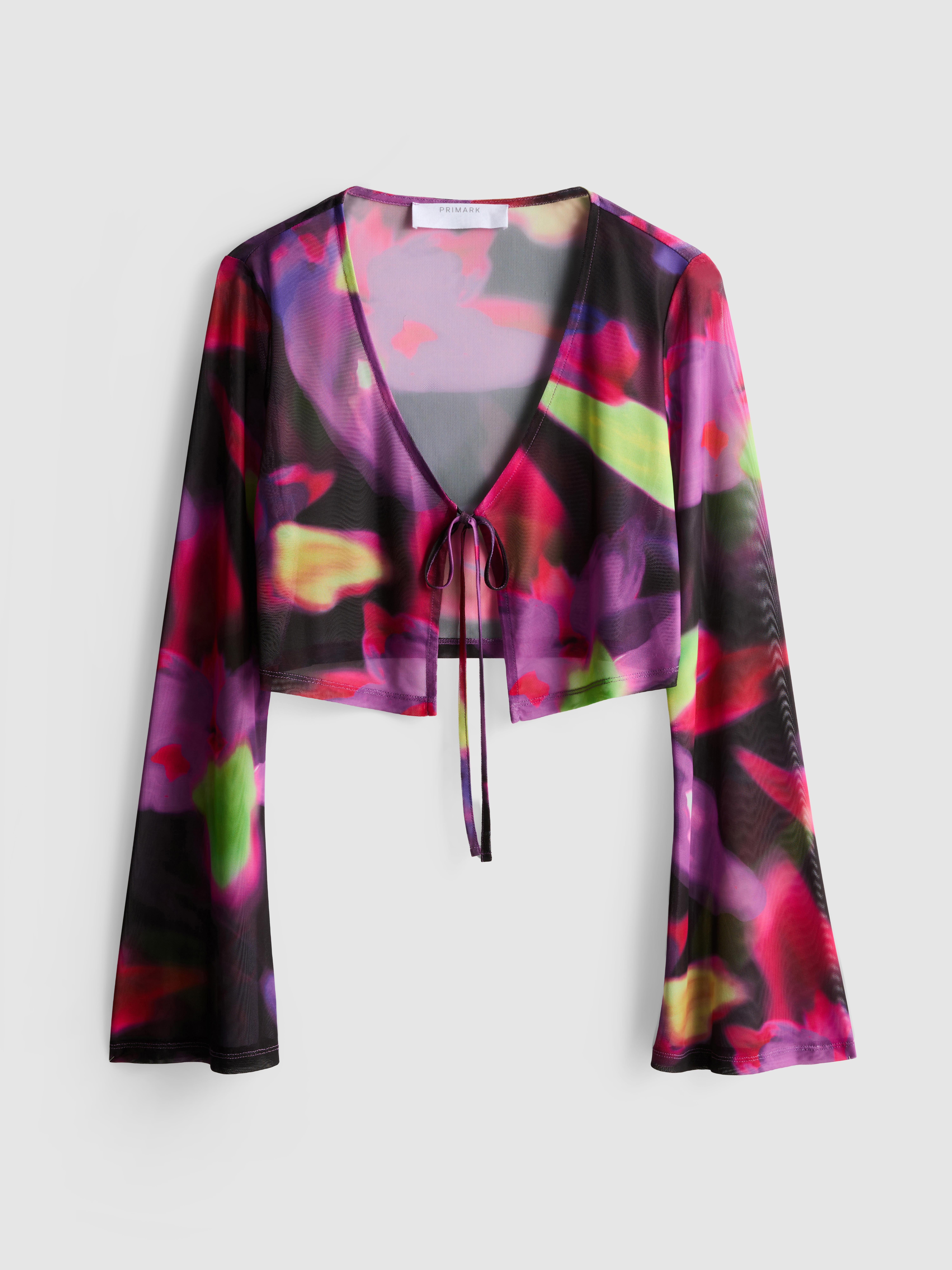 Cropped Tie Detail Mesh Top