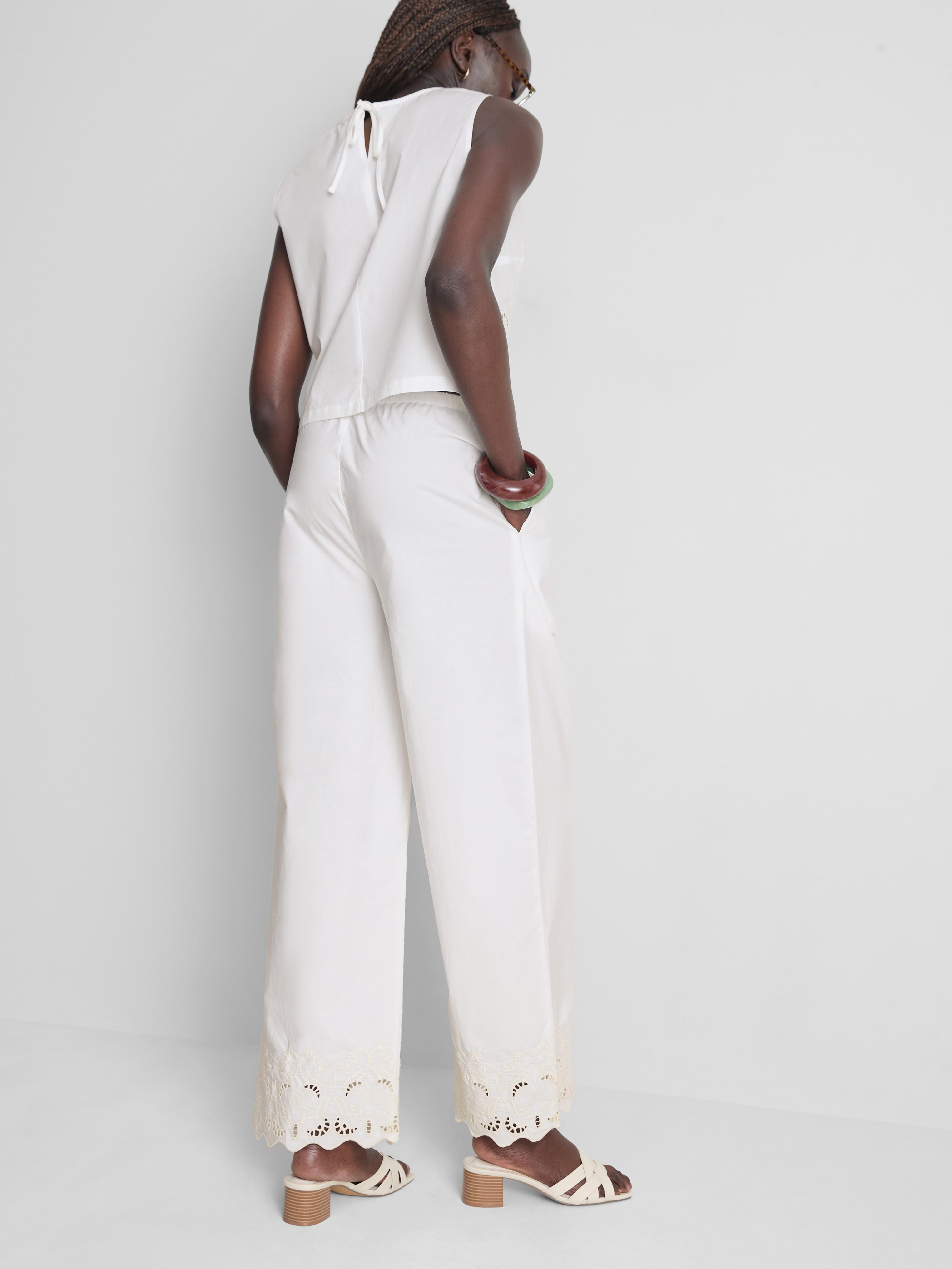 Cotton Wide Leg Embroidered Pants