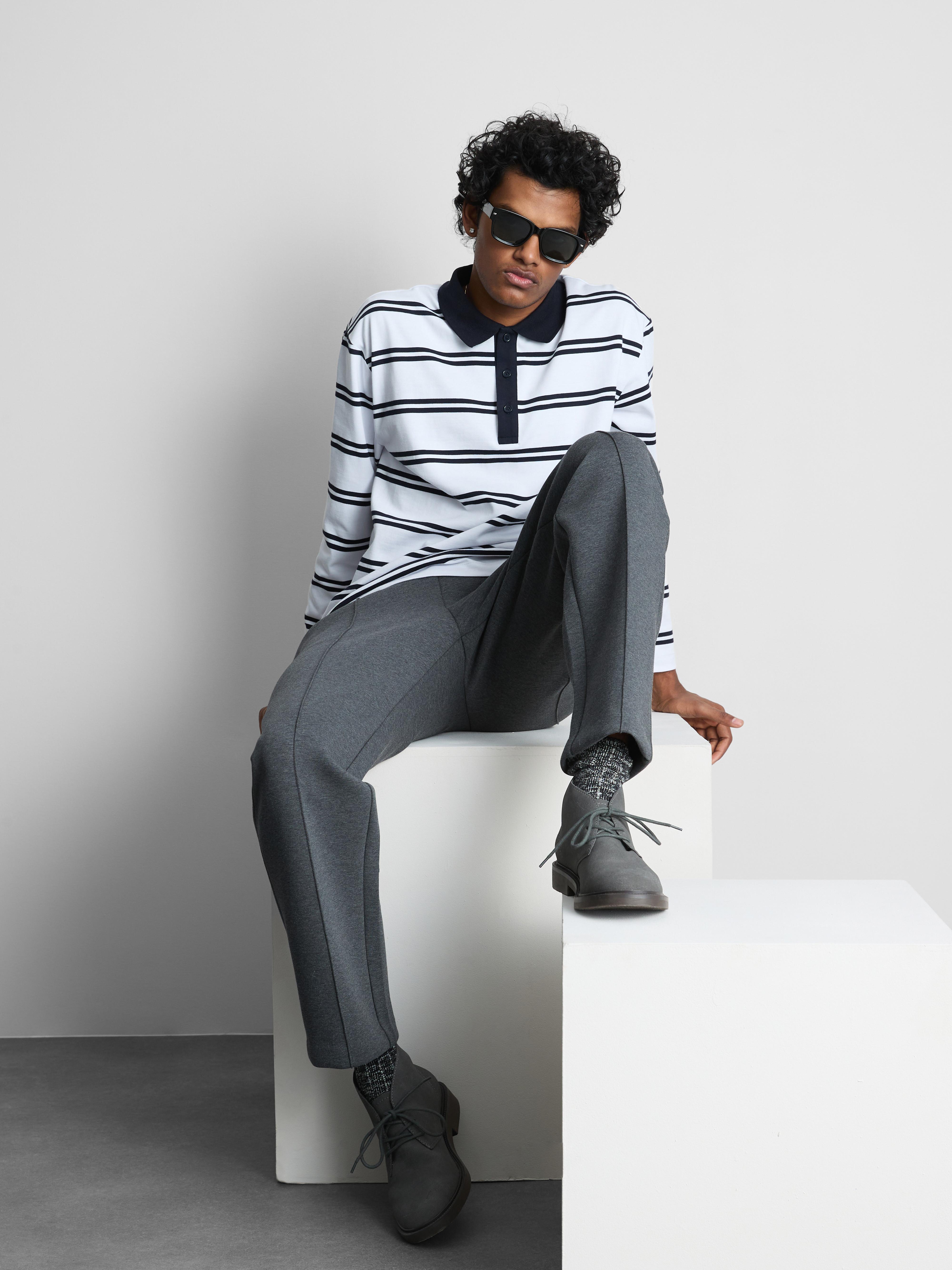 Gestreiftes Langarm-Poloshirt