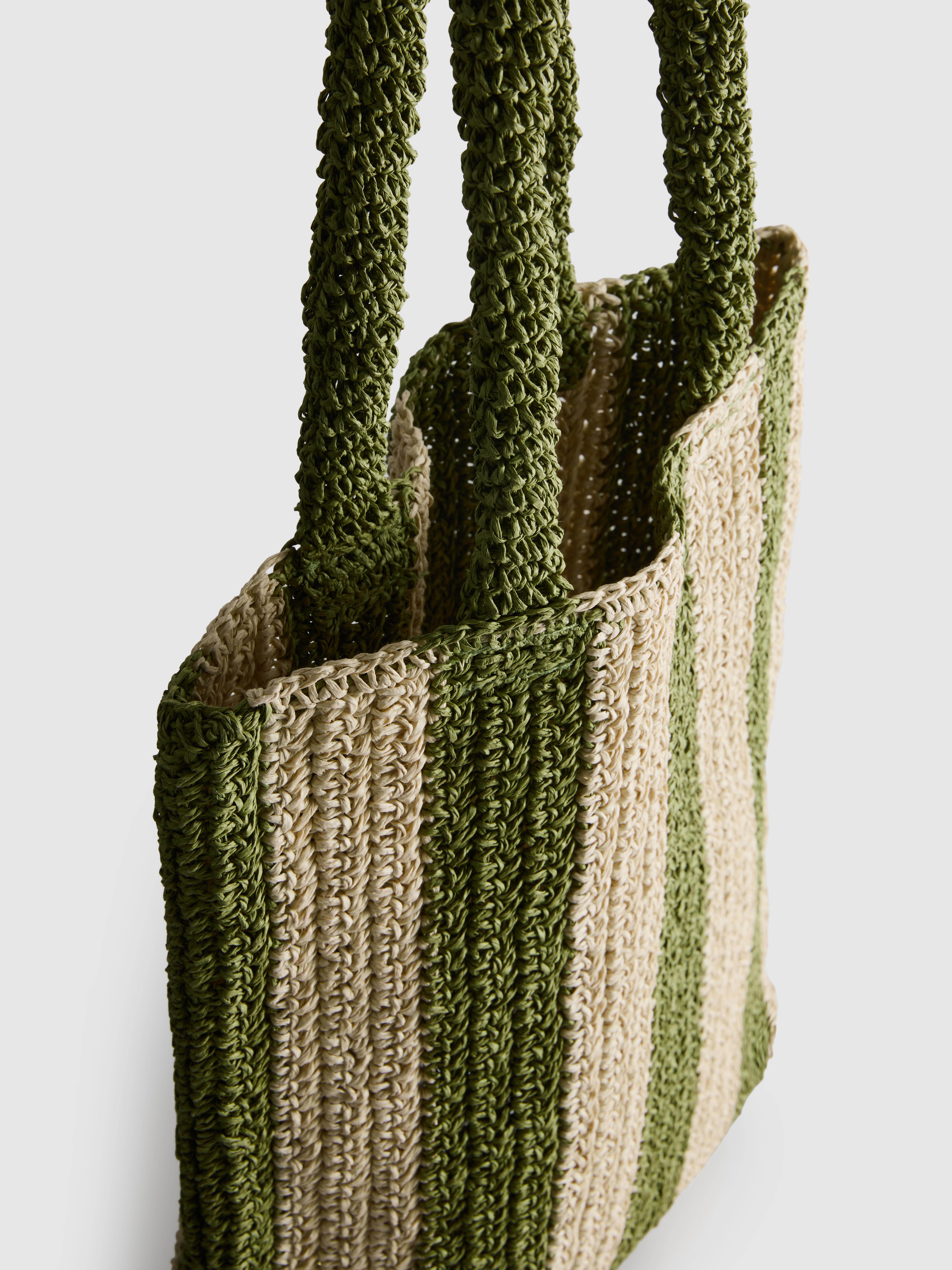 Gestreepte shopper van stro
