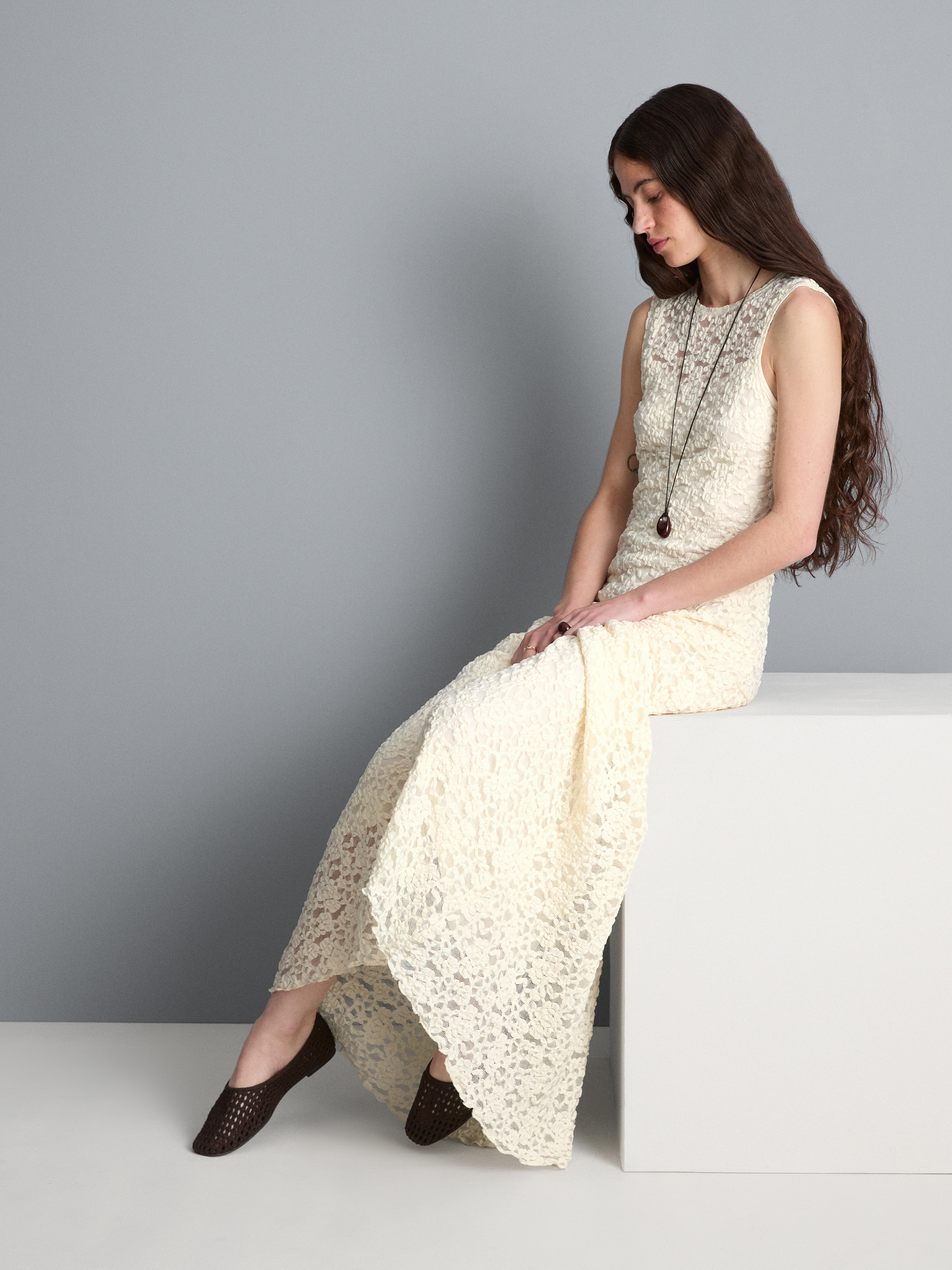 Vestido maxi renda elástica