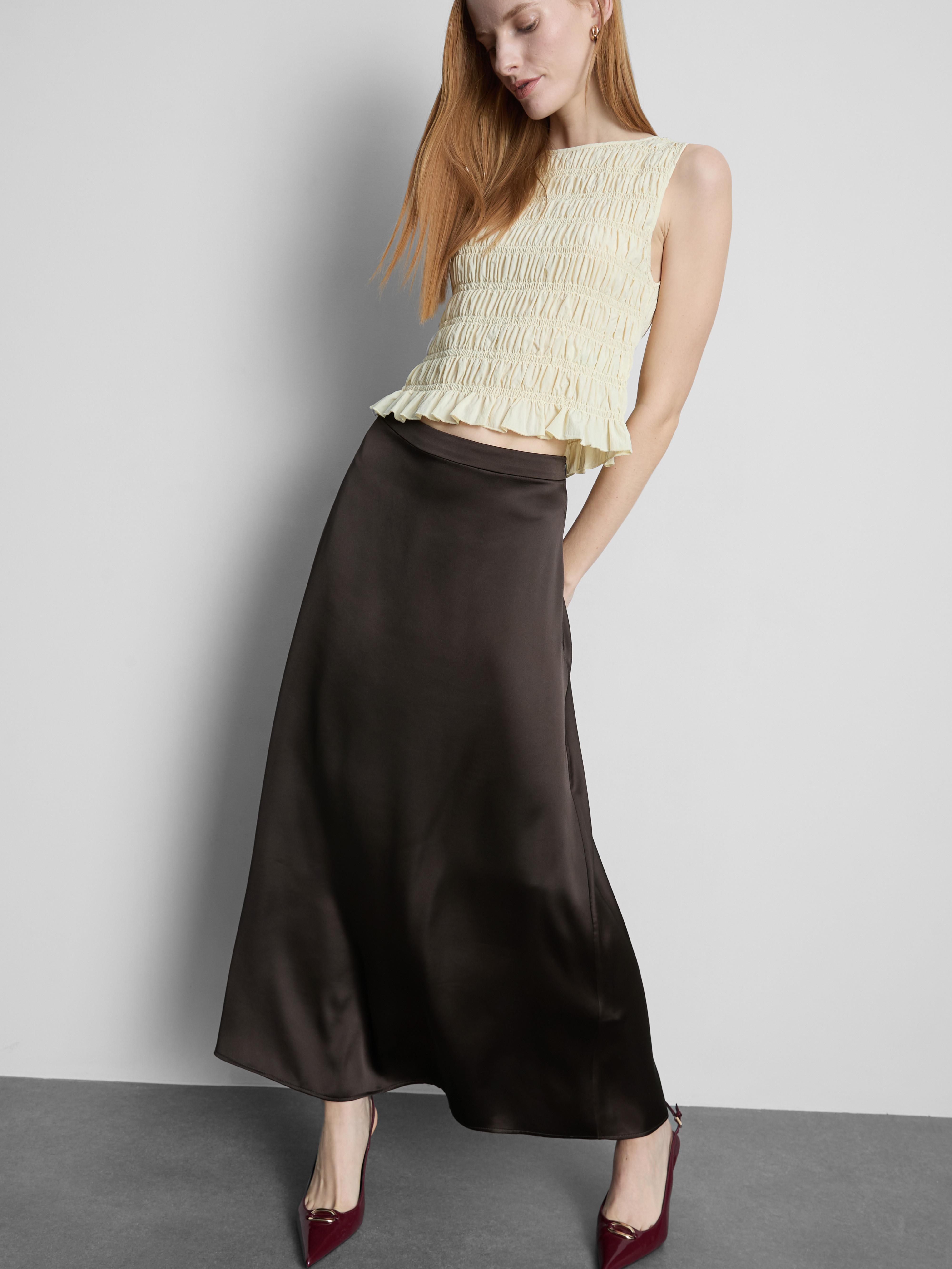 Women's Chocolate Long Satin Bias-Cut Circle Skirt