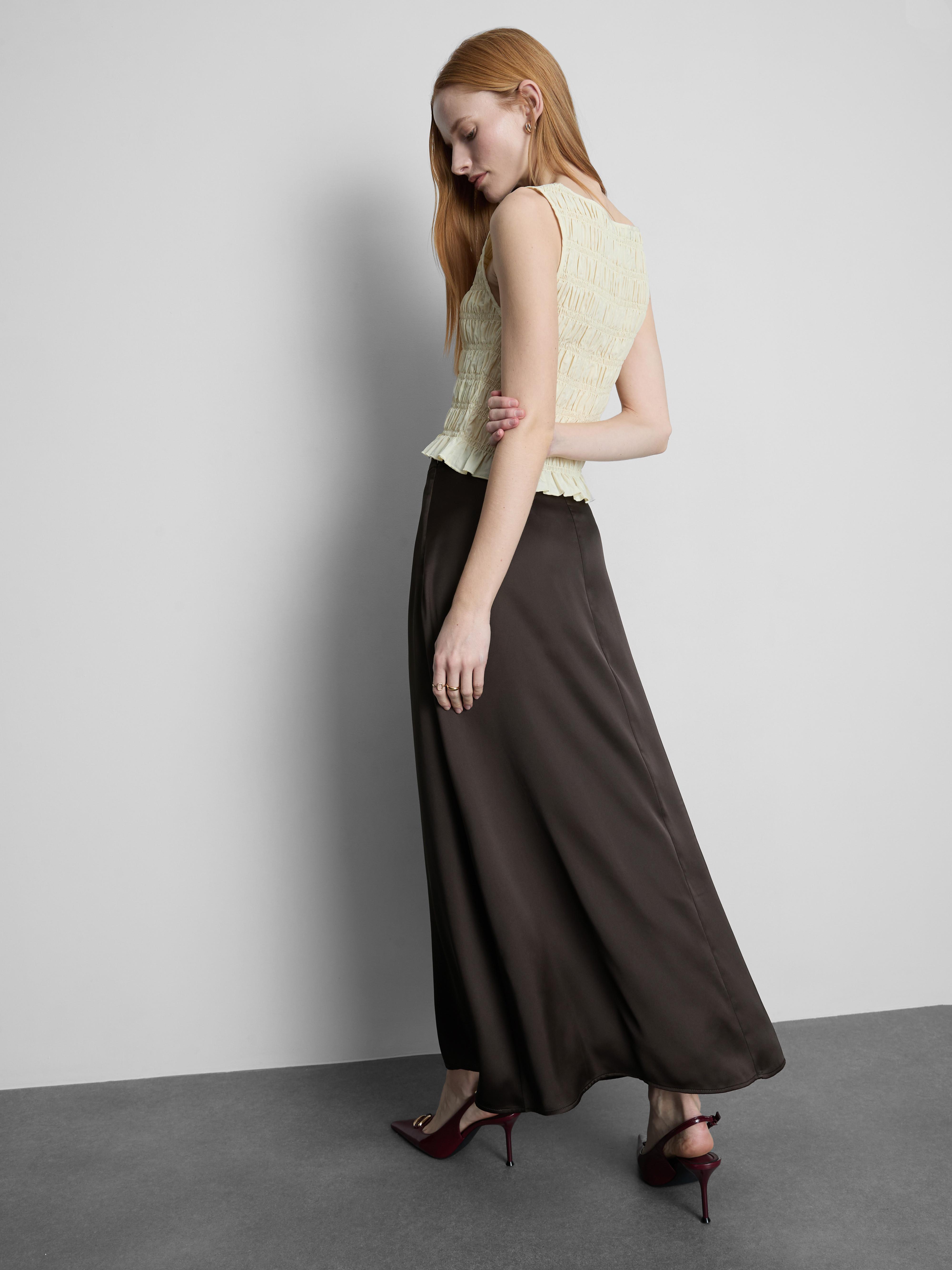 Women's Chocolate Long Satin Bias-Cut Circle Skirt