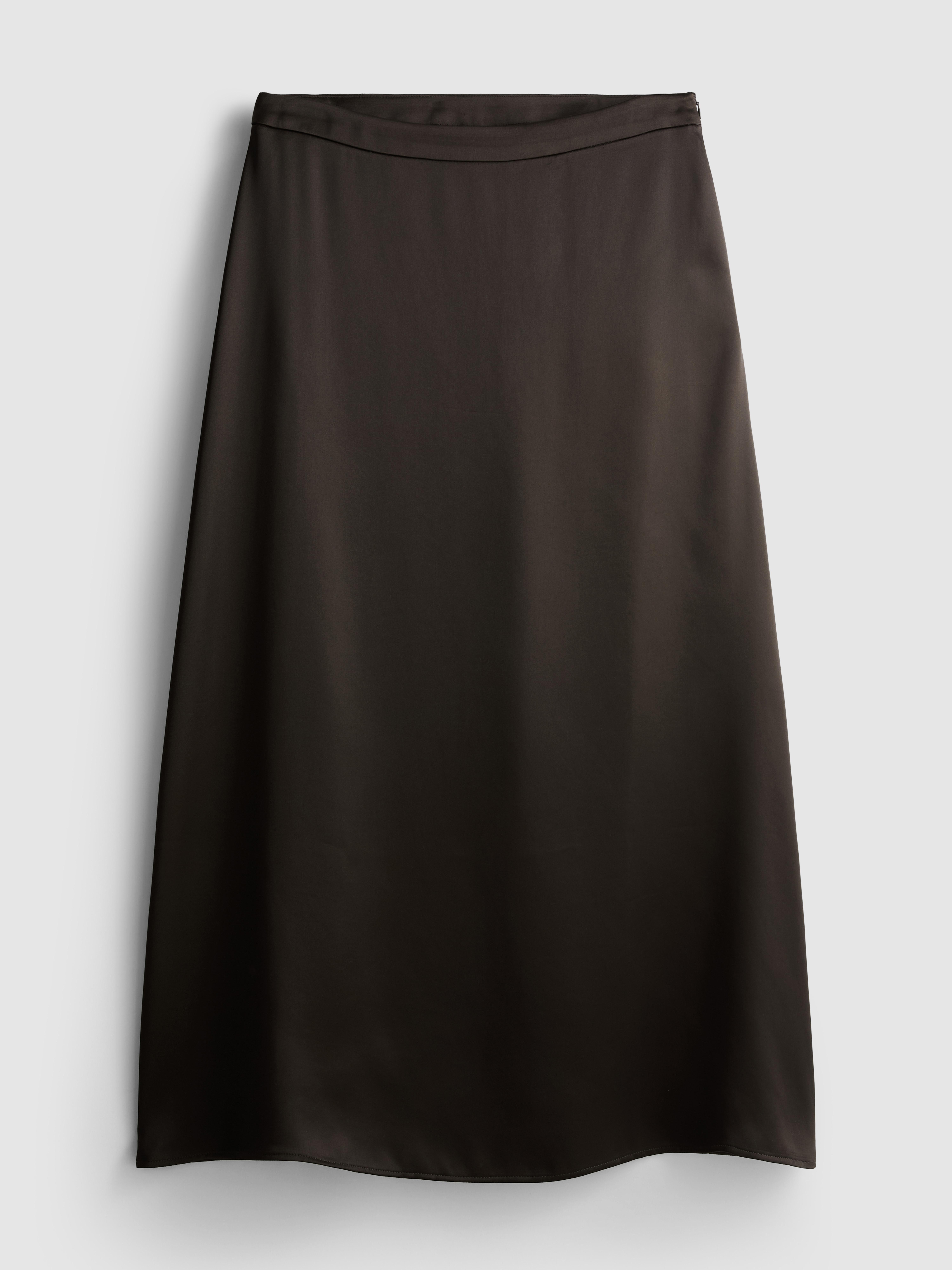 Women's Chocolate Long Satin Bias-Cut Circle Skirt