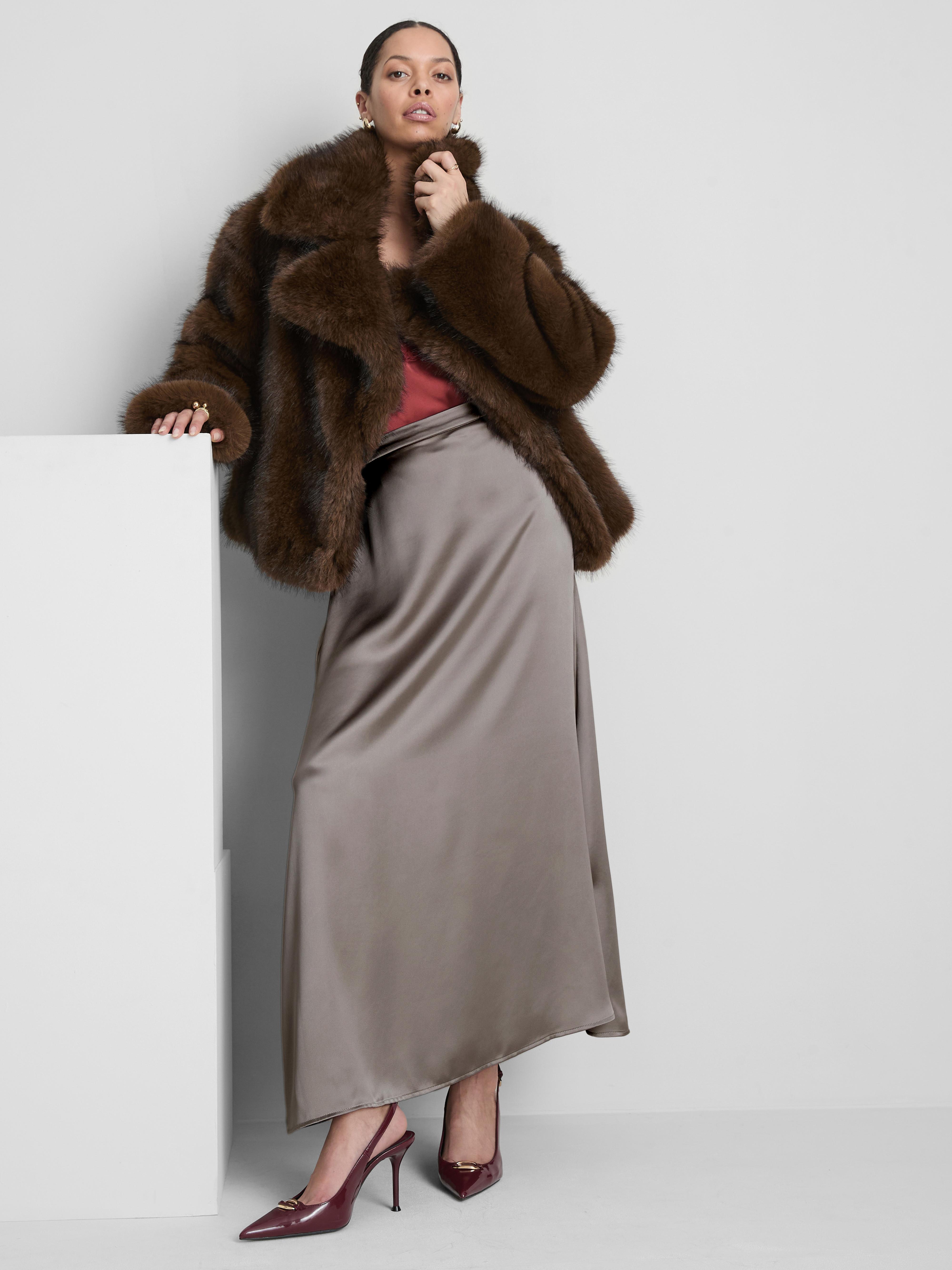 Women's Gray Long Satin Bias-Cut Circle Skirt