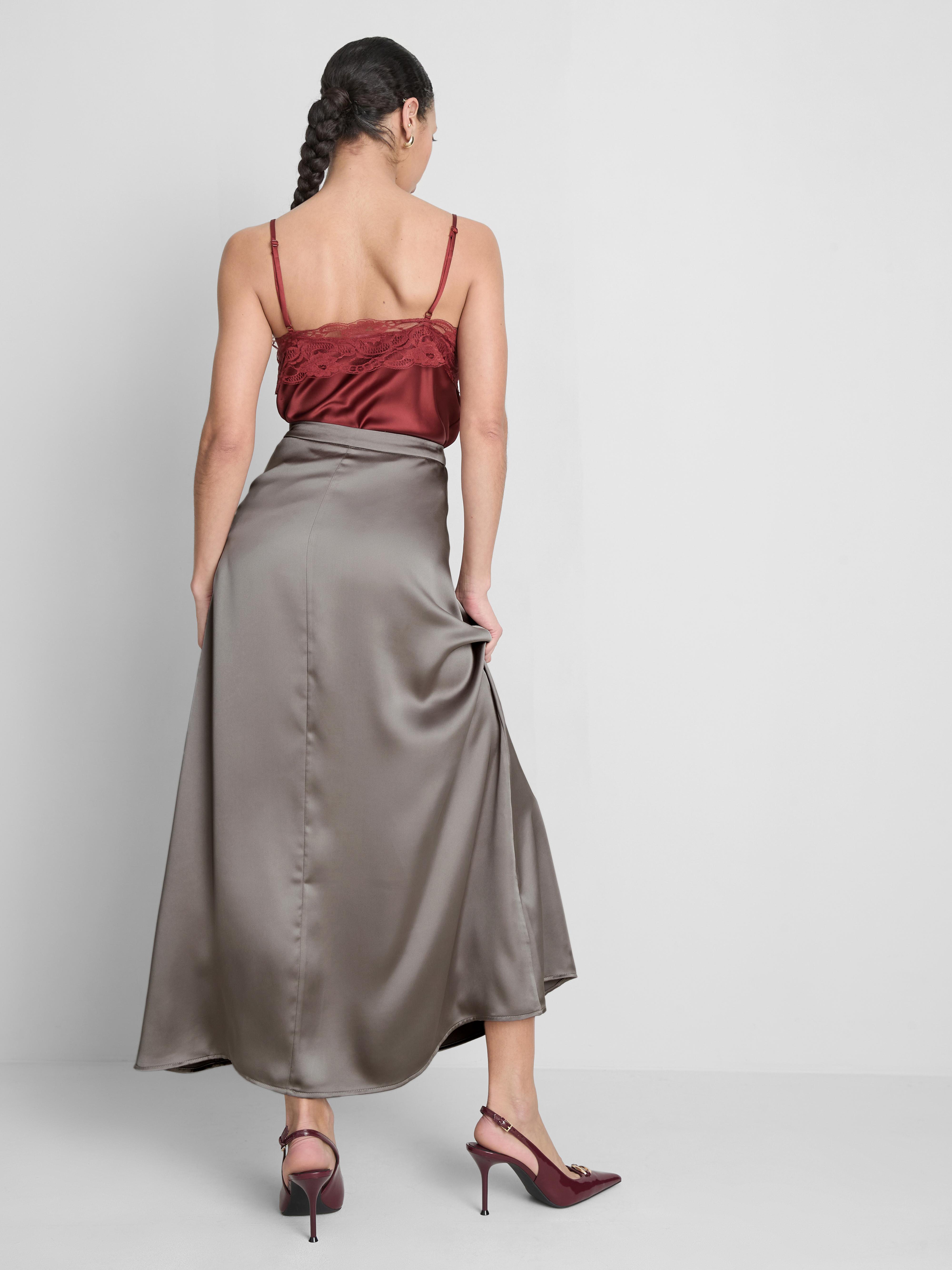 Women's Gray Long Satin Bias-Cut Circle Skirt