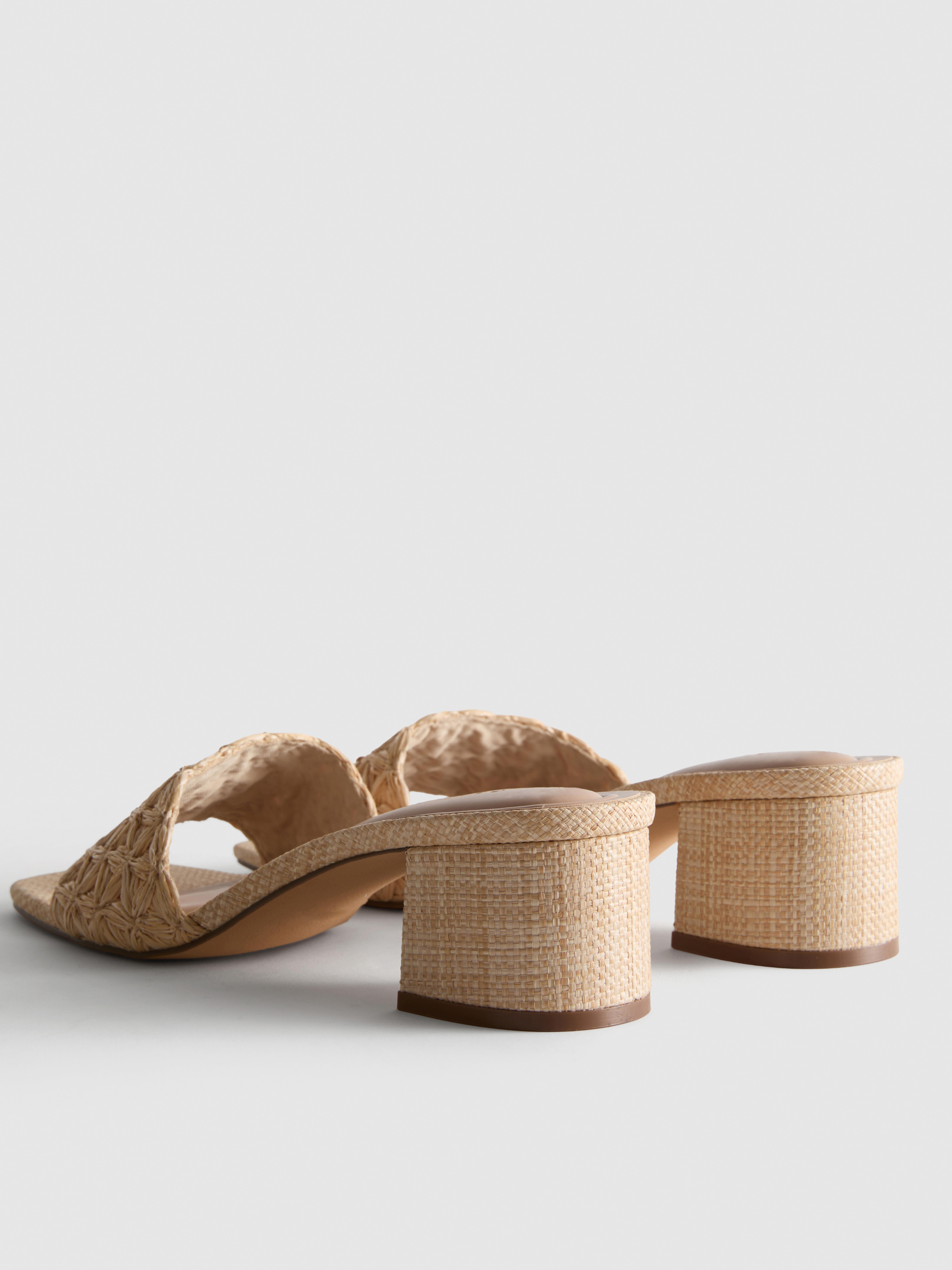Raffia Block Heel Mules