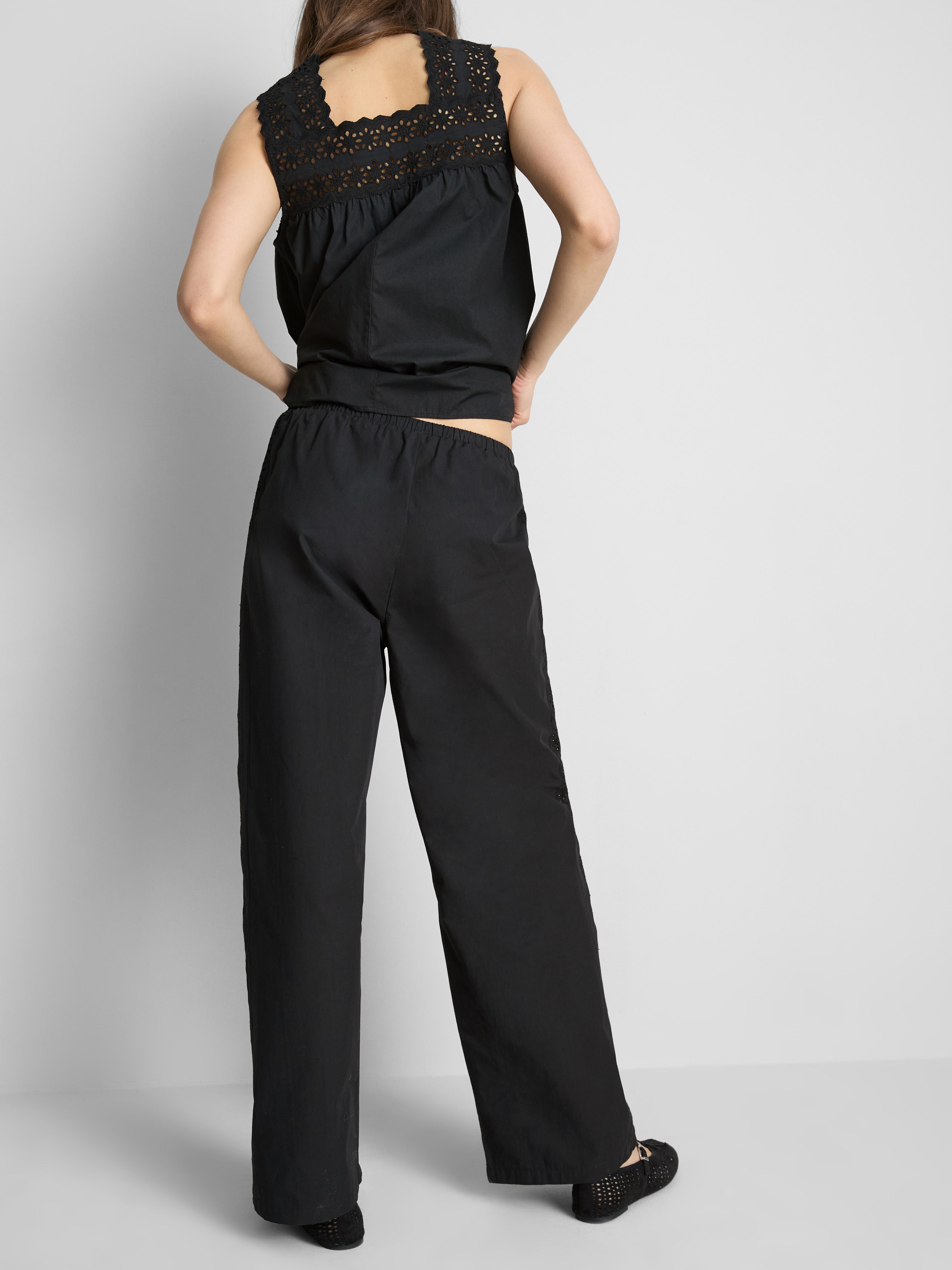 Cotton Wide Leg Broderie Detail Trousers