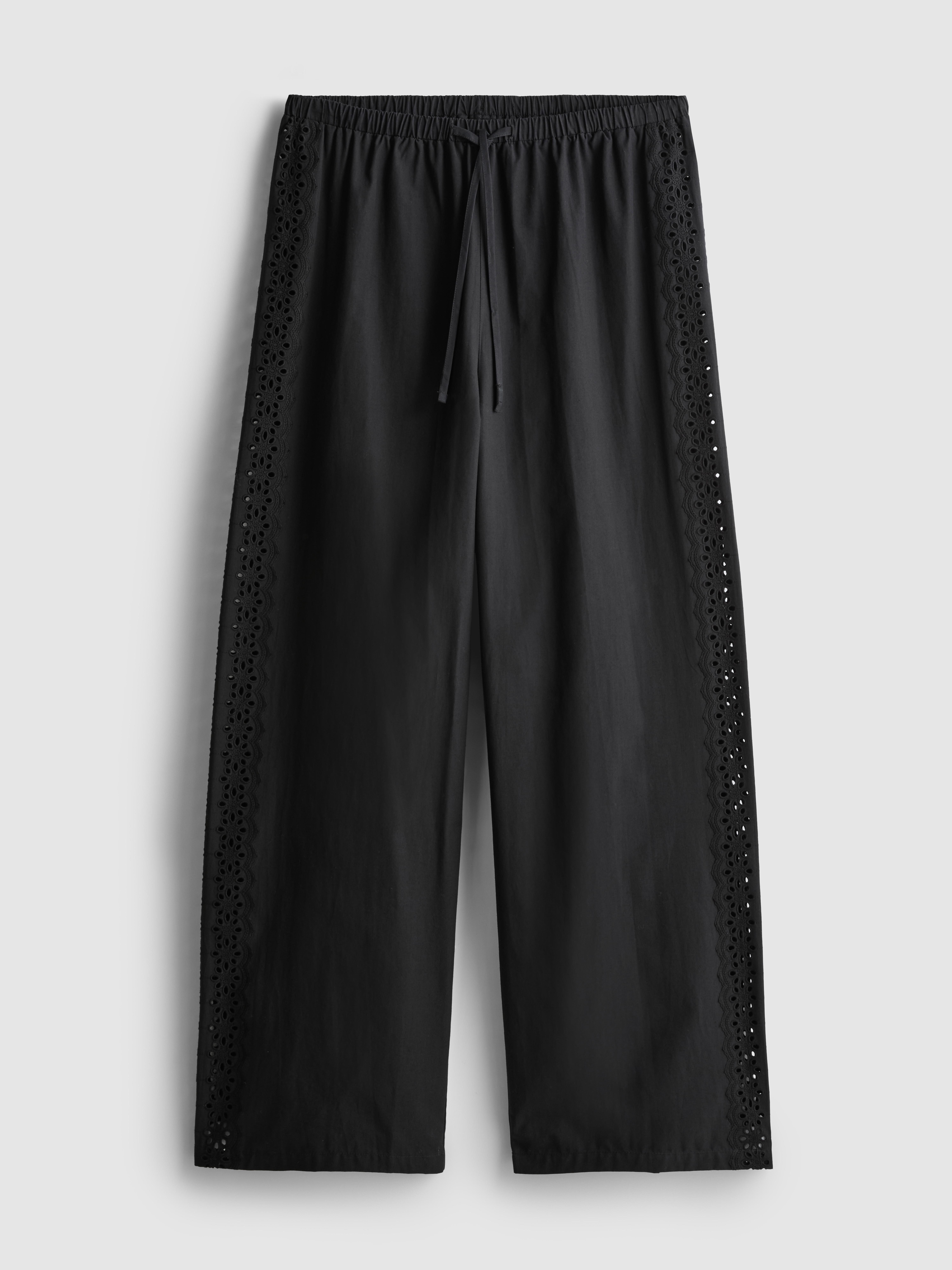 Cotton Wide Leg Broderie Detail Trousers
