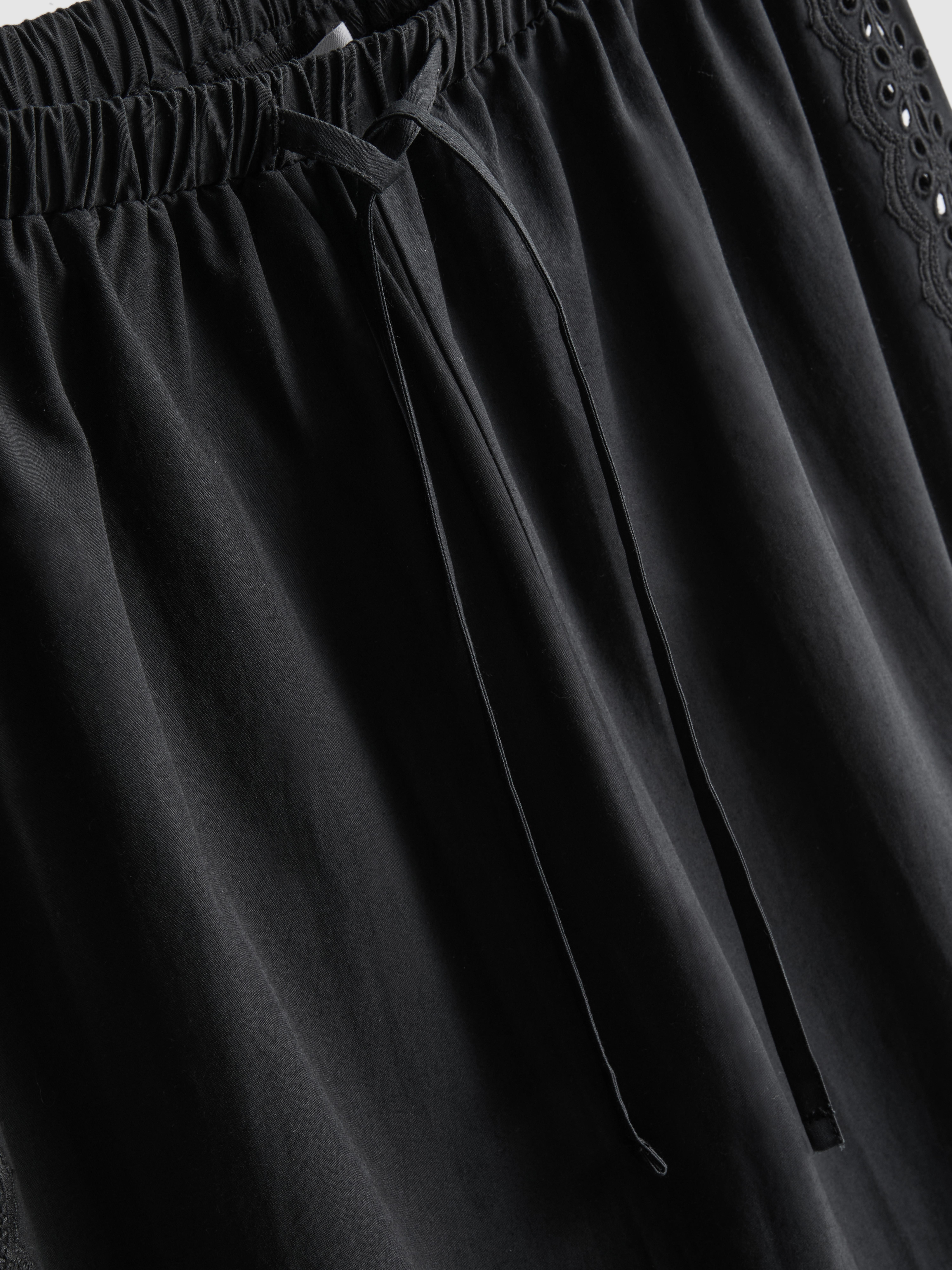 Cotton Wide Leg Broderie Detail Trousers