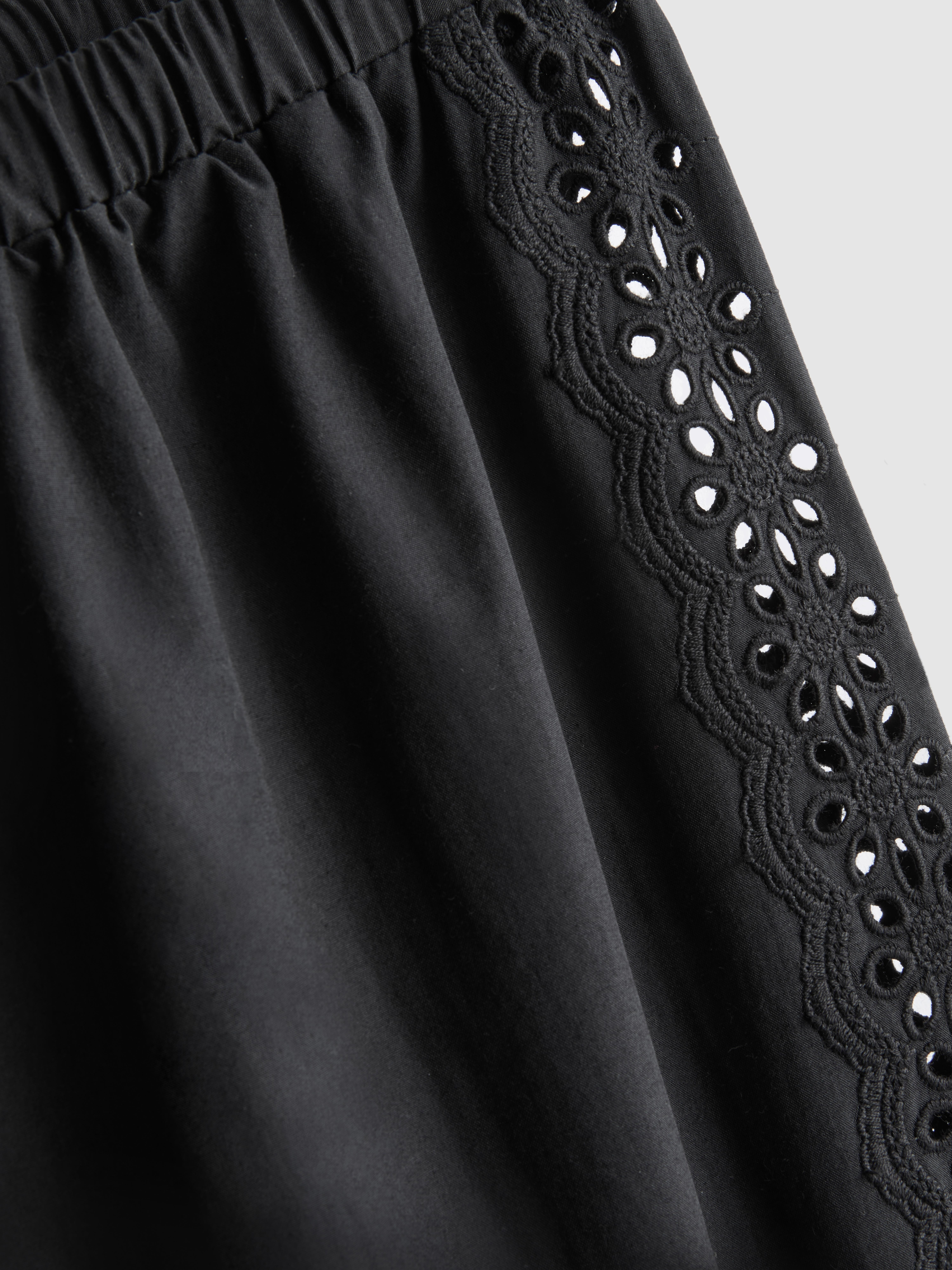 Cotton Wide Leg Broderie Detail Trousers