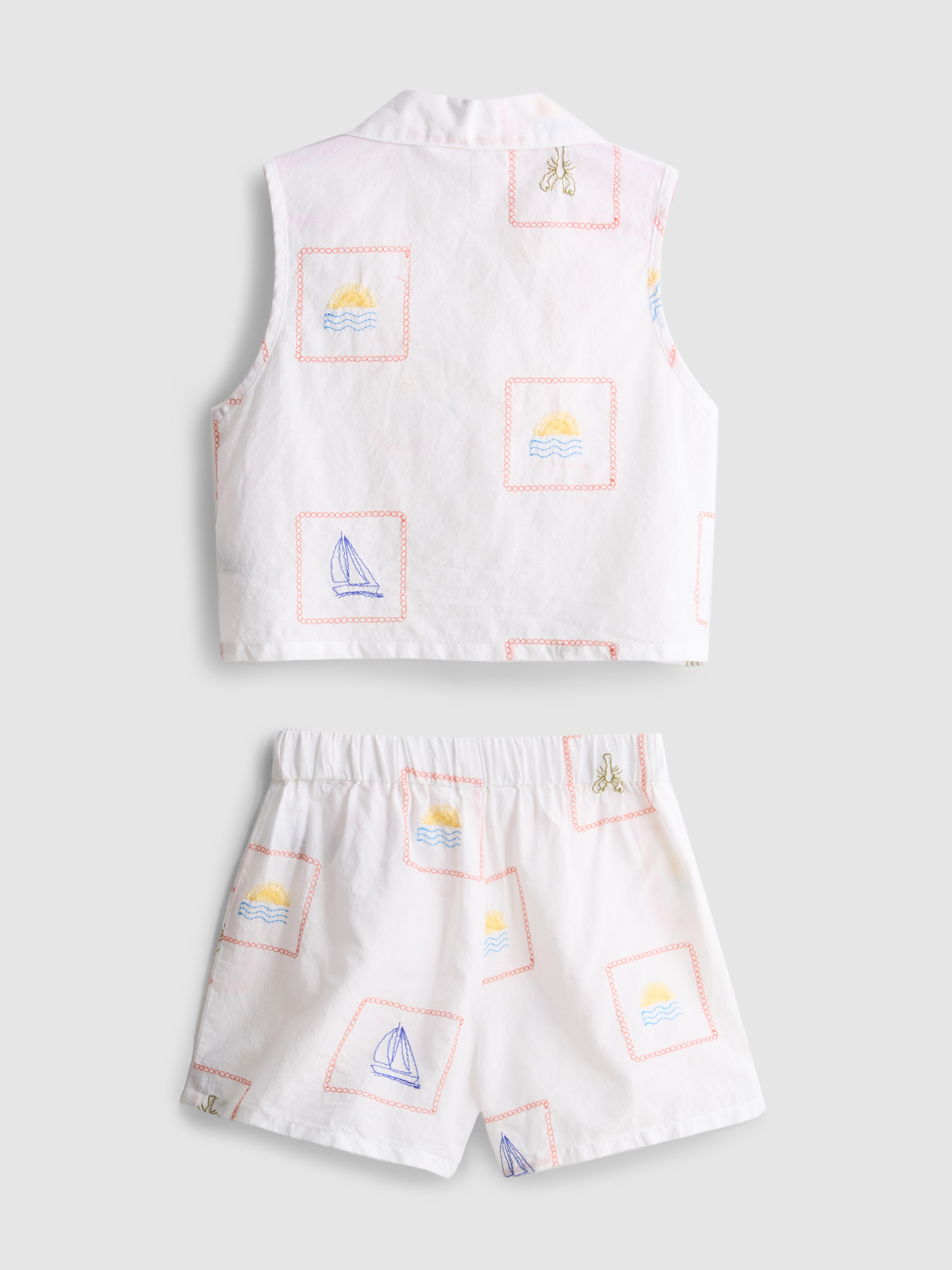 1.5-9yrs | Embroidered Sleeveless Shirt and Shorts Set