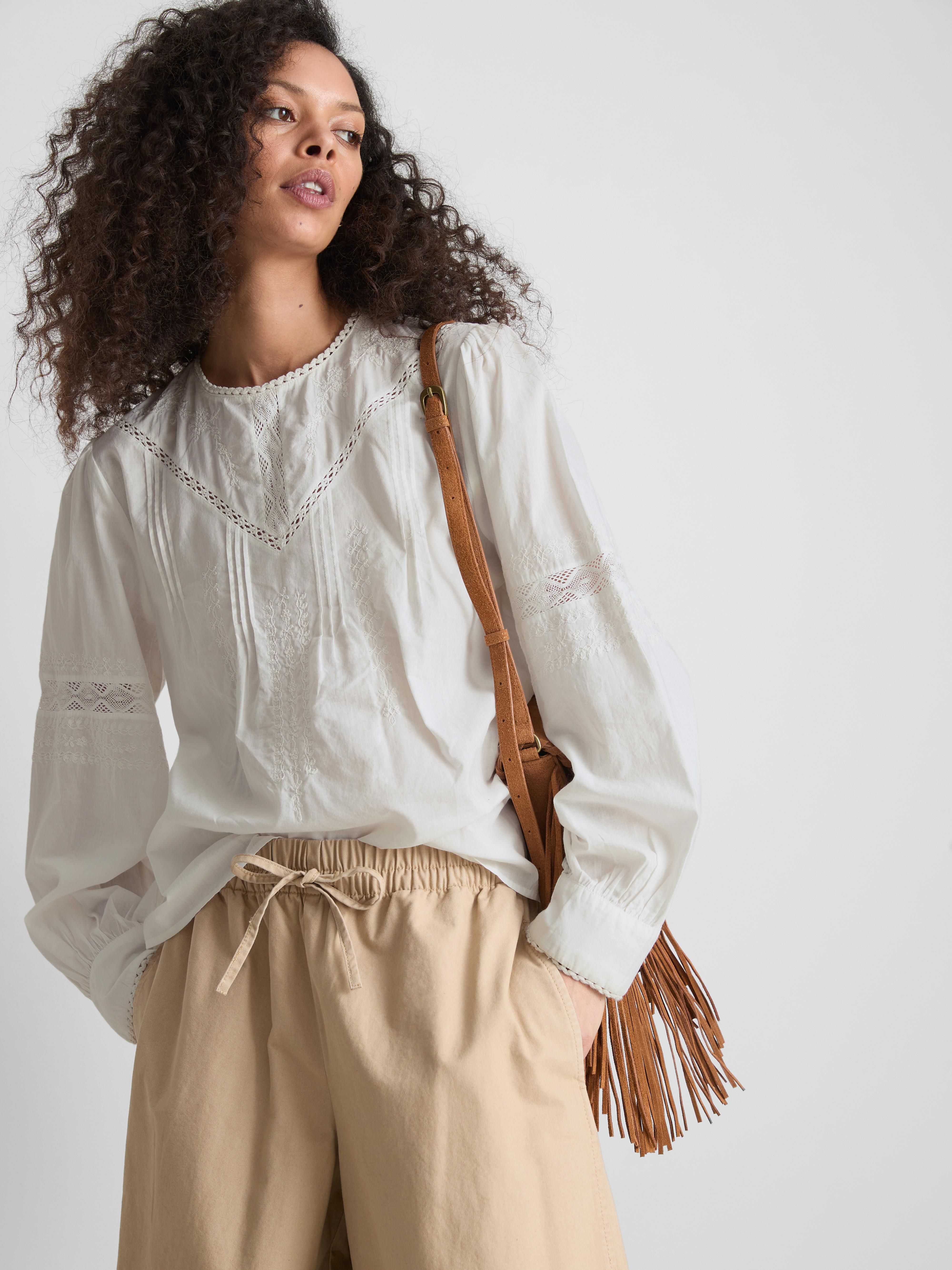 Women's White Paula Echevarría Cotton Lace Insert Blouse | Primark