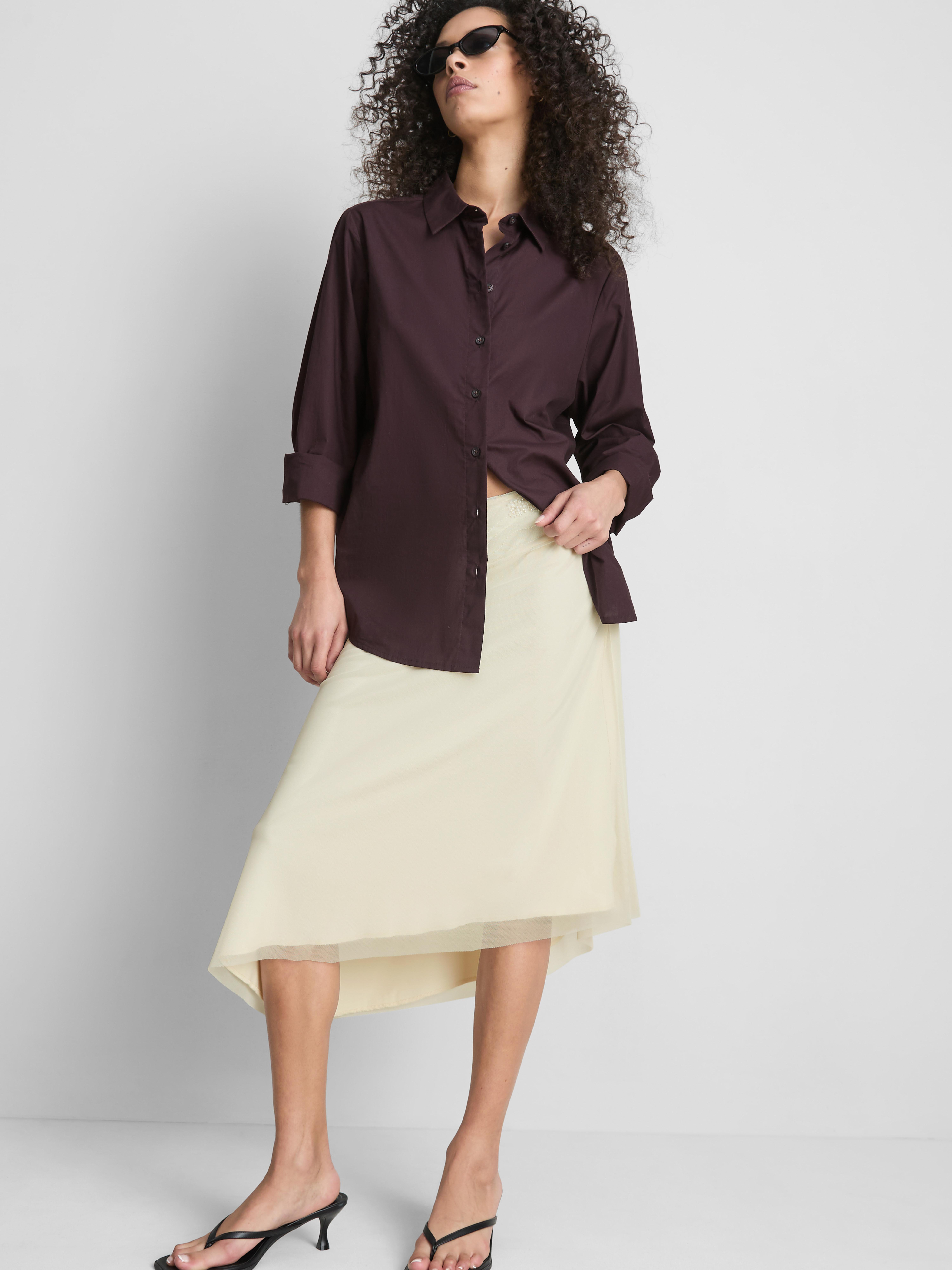 Beaded Asymmetric Midi Skirt