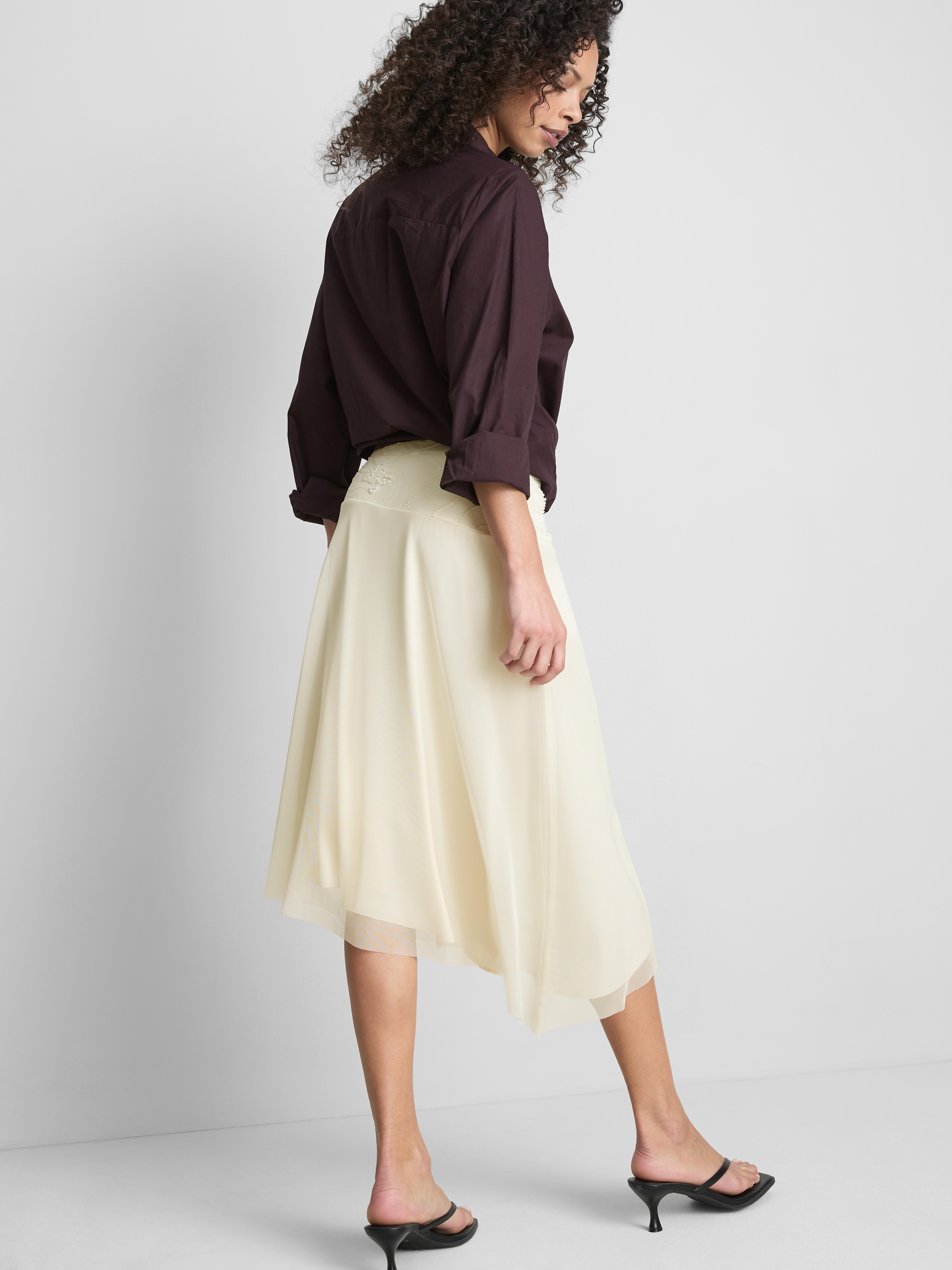 Beaded Asymmetric Midi Skirt