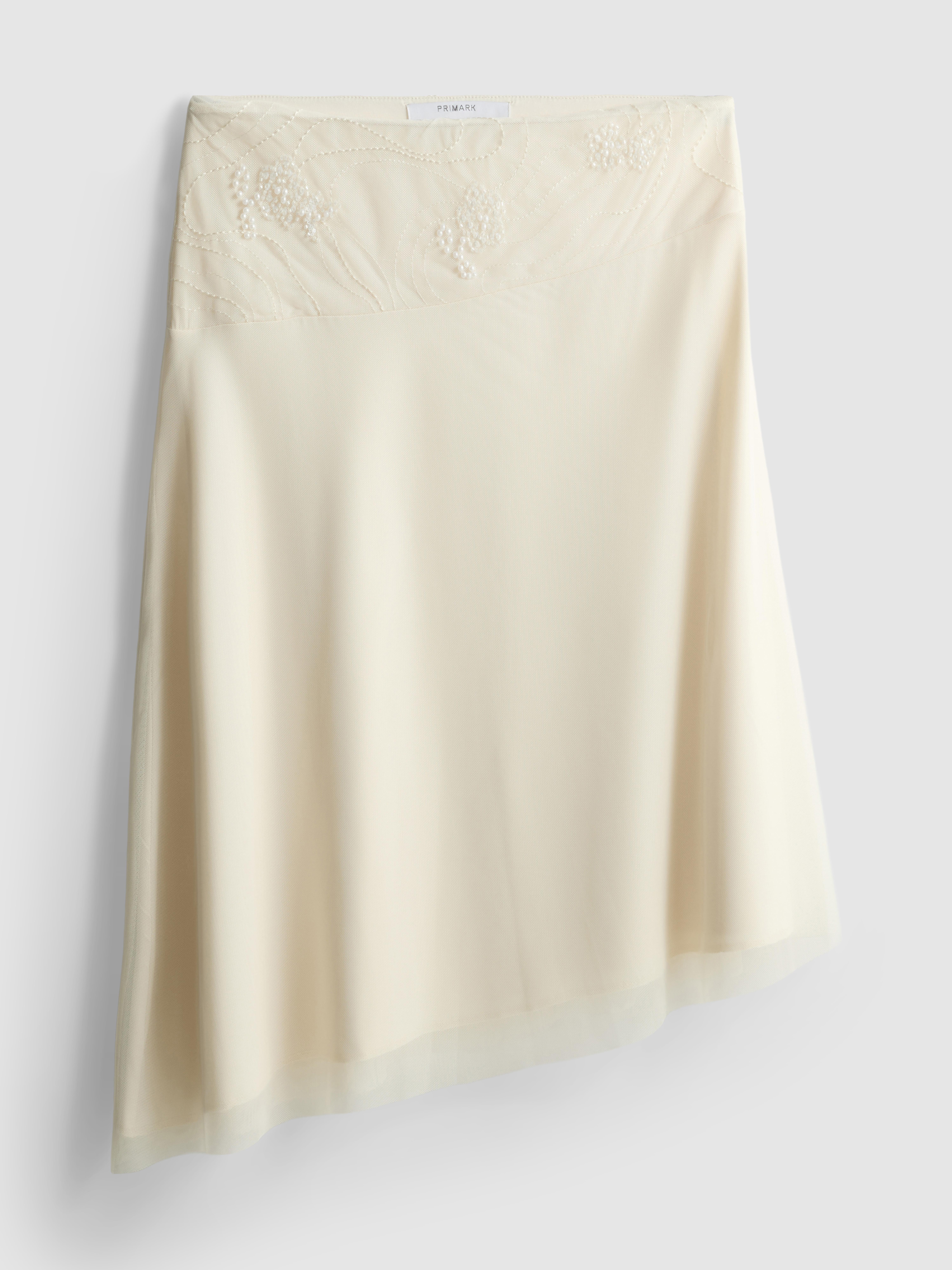 Beaded Asymmetric Midi Skirt