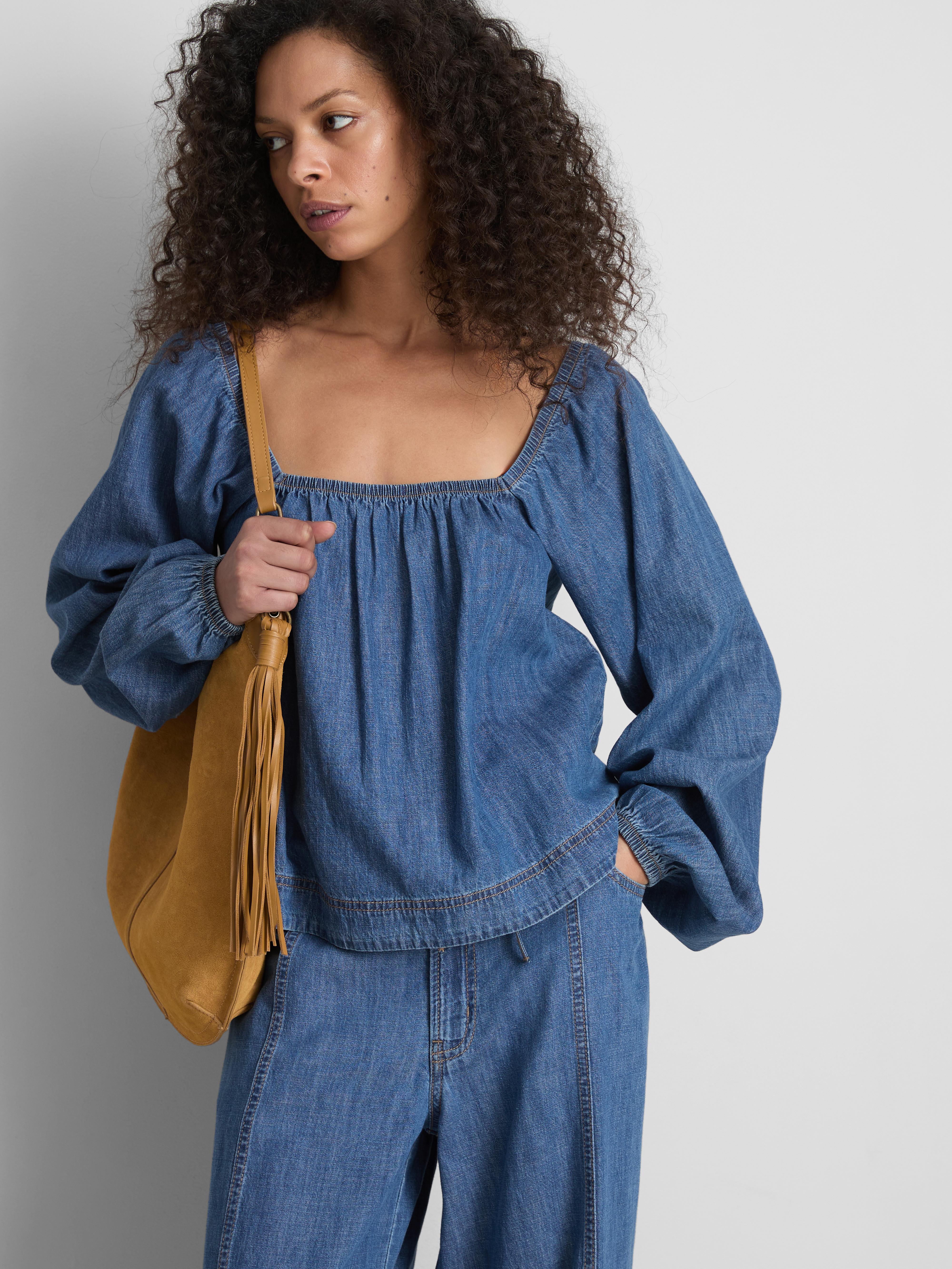 Haut en denim à manches bouffantes Paula Echevarría