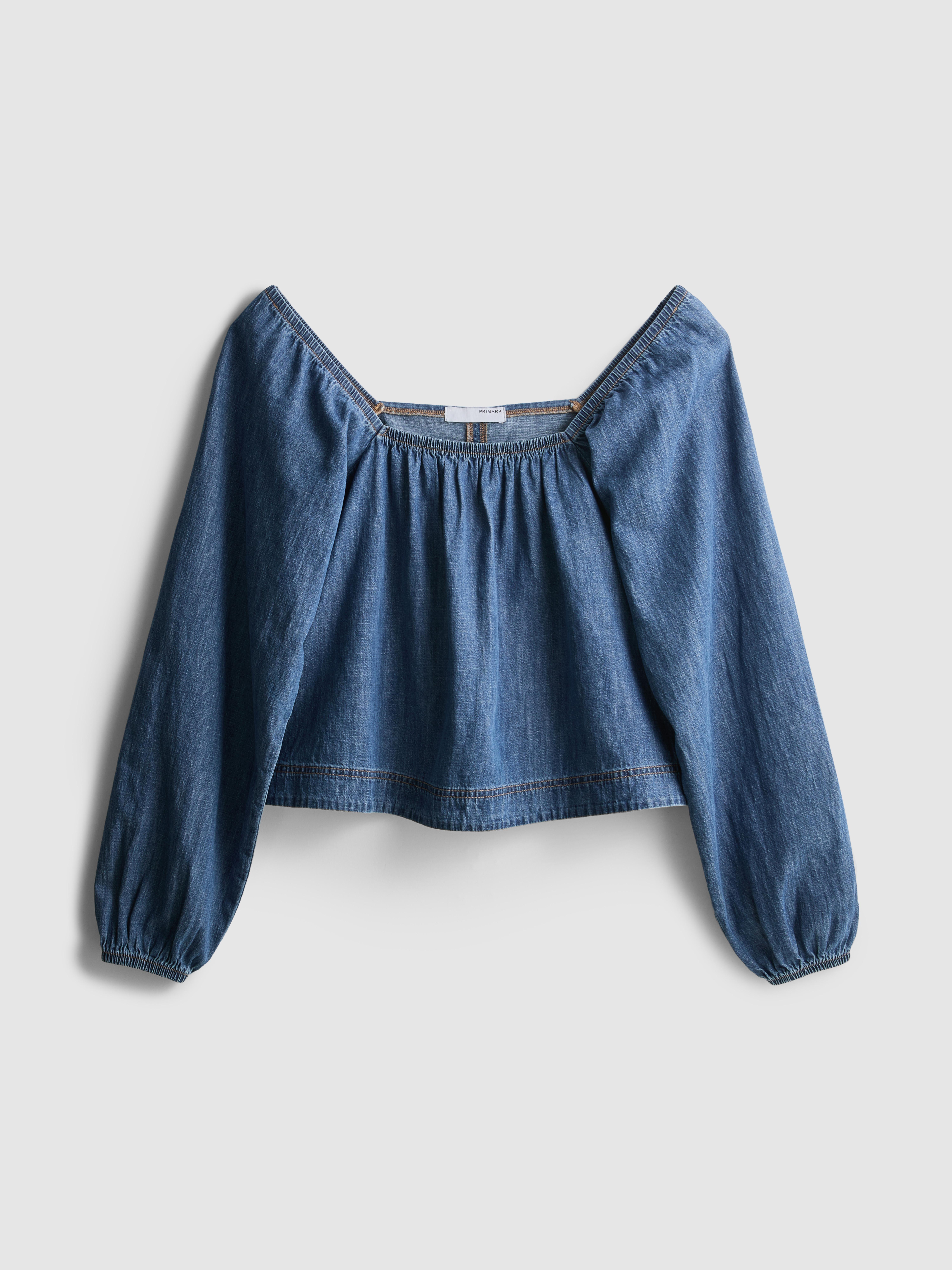Paula Echevarría Denim Puff-Sleeve Top