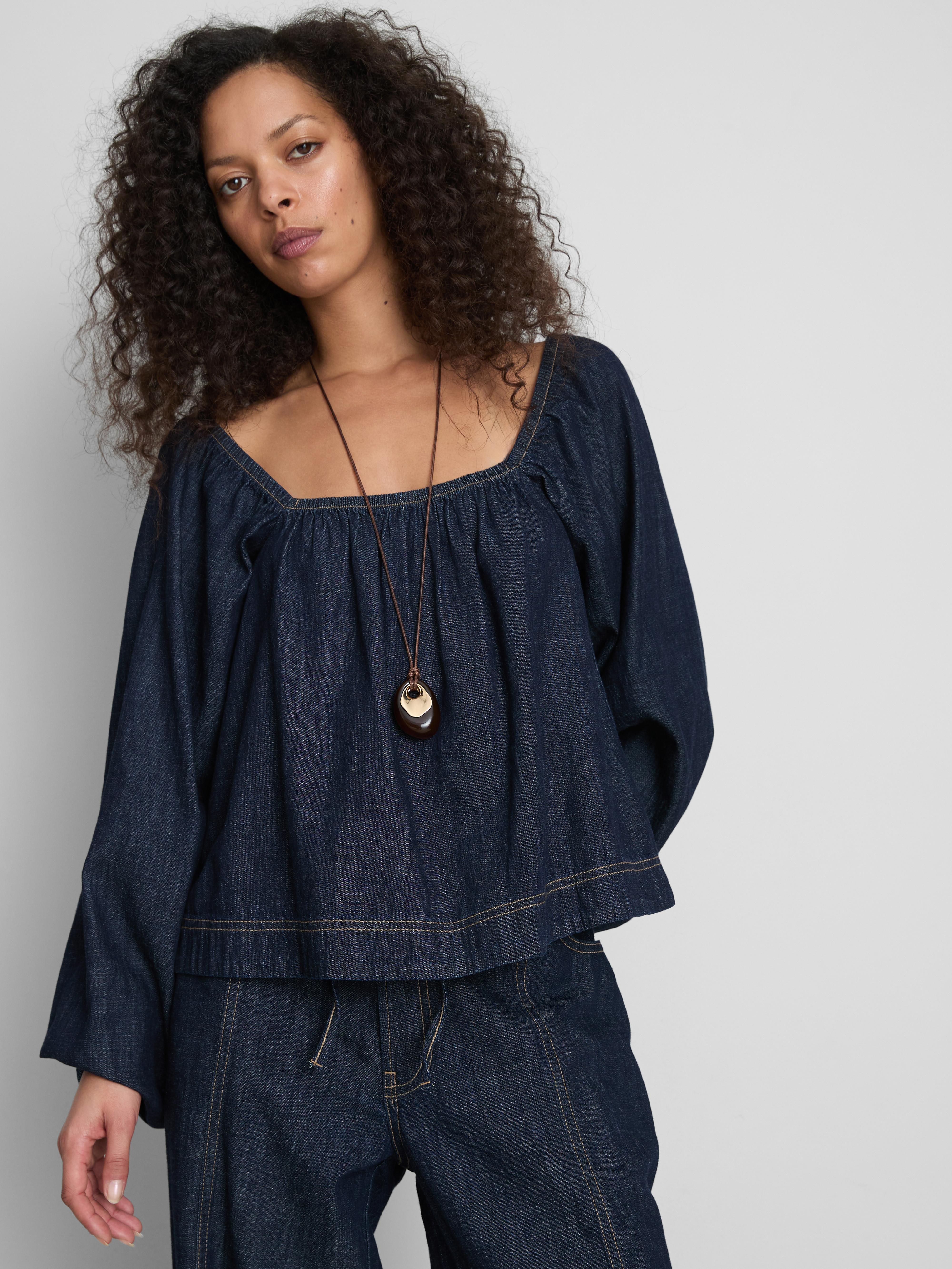 Haut en denim à manches bouffantes Paula Echevarría