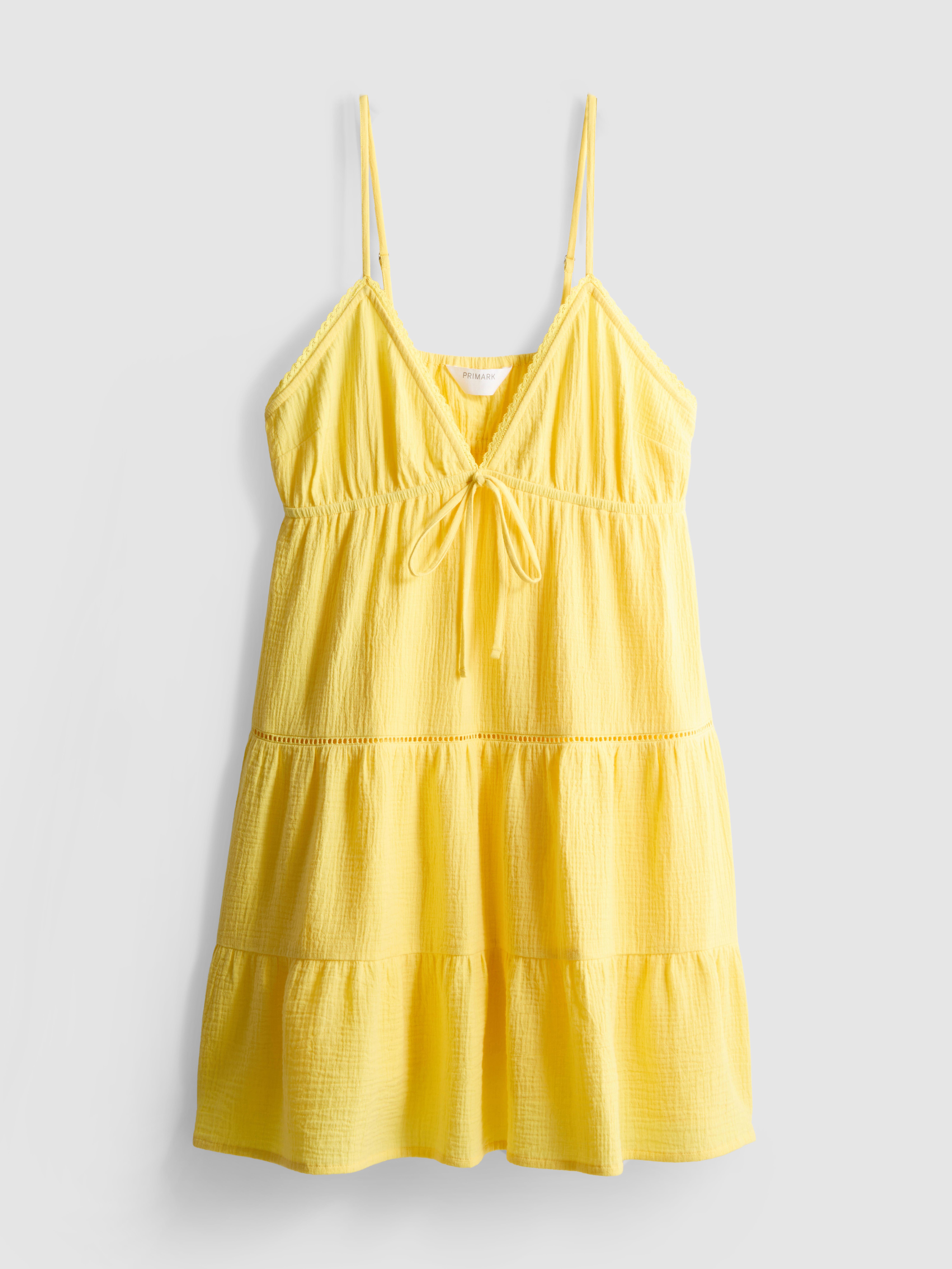 Women's Yellow Cotton Tiered V-Neck Mini Dress | Primark