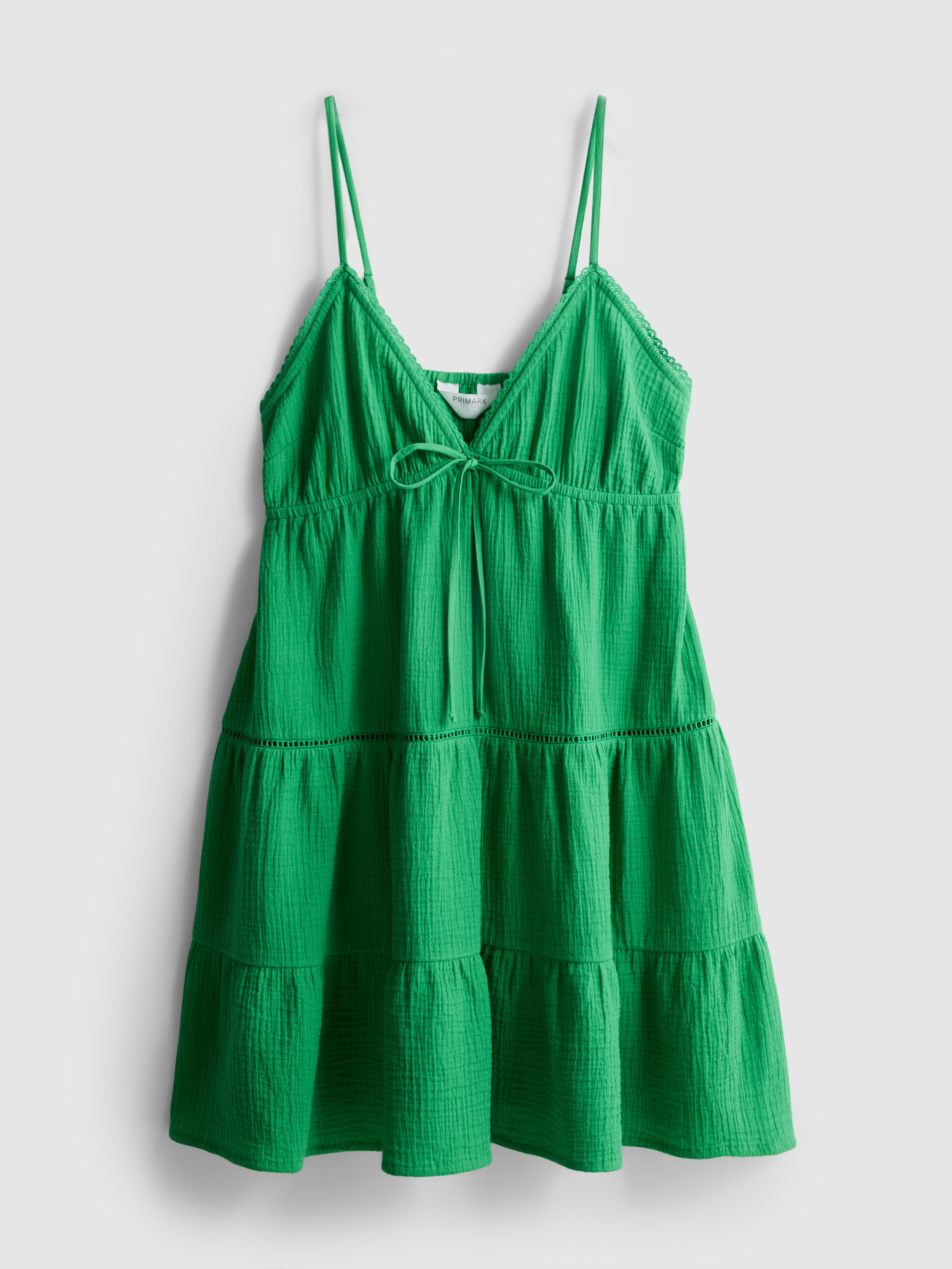 Miniabito con scollo a V a balze in cotone