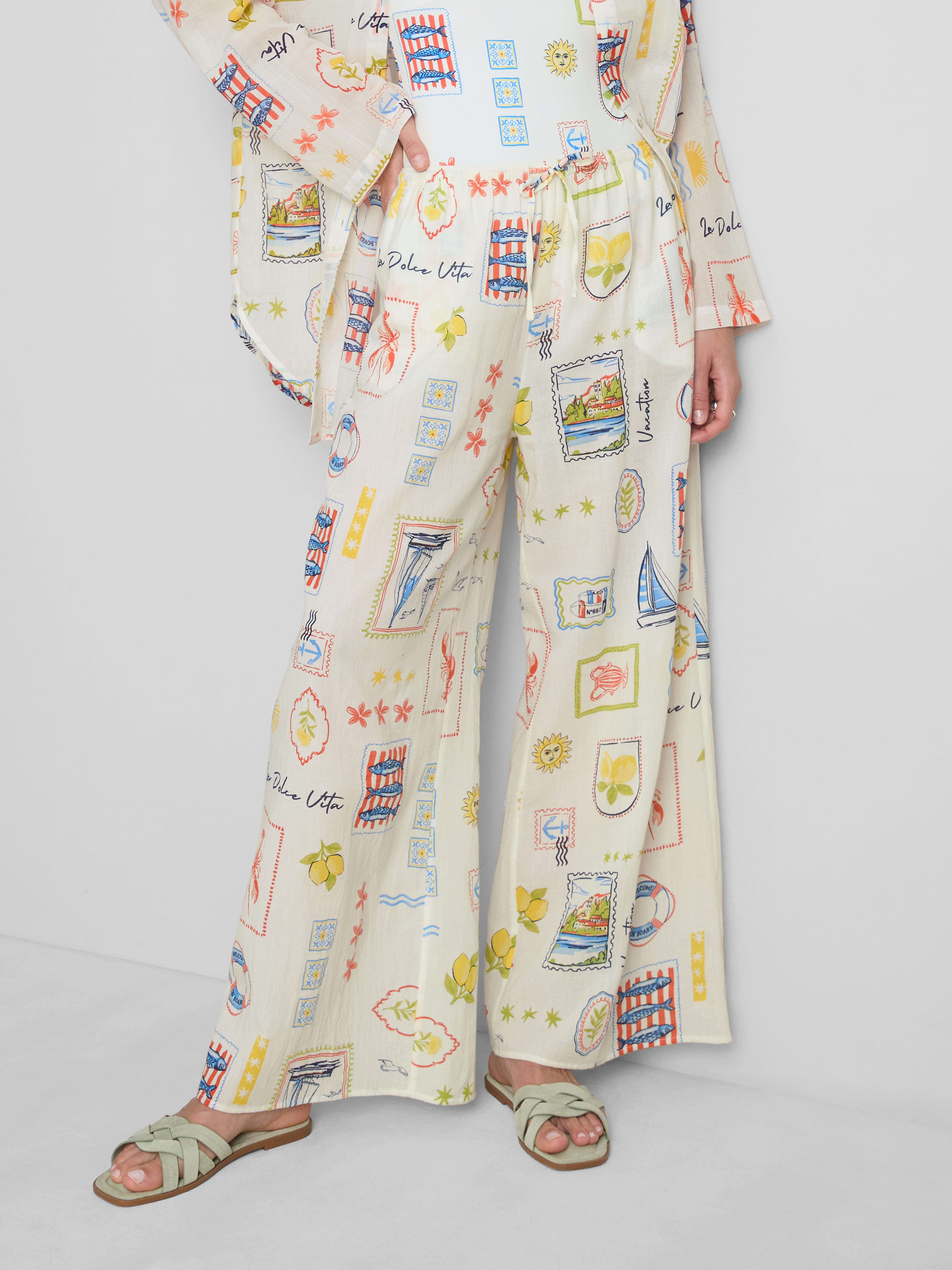 Printed Wide-Leg Beach Pants