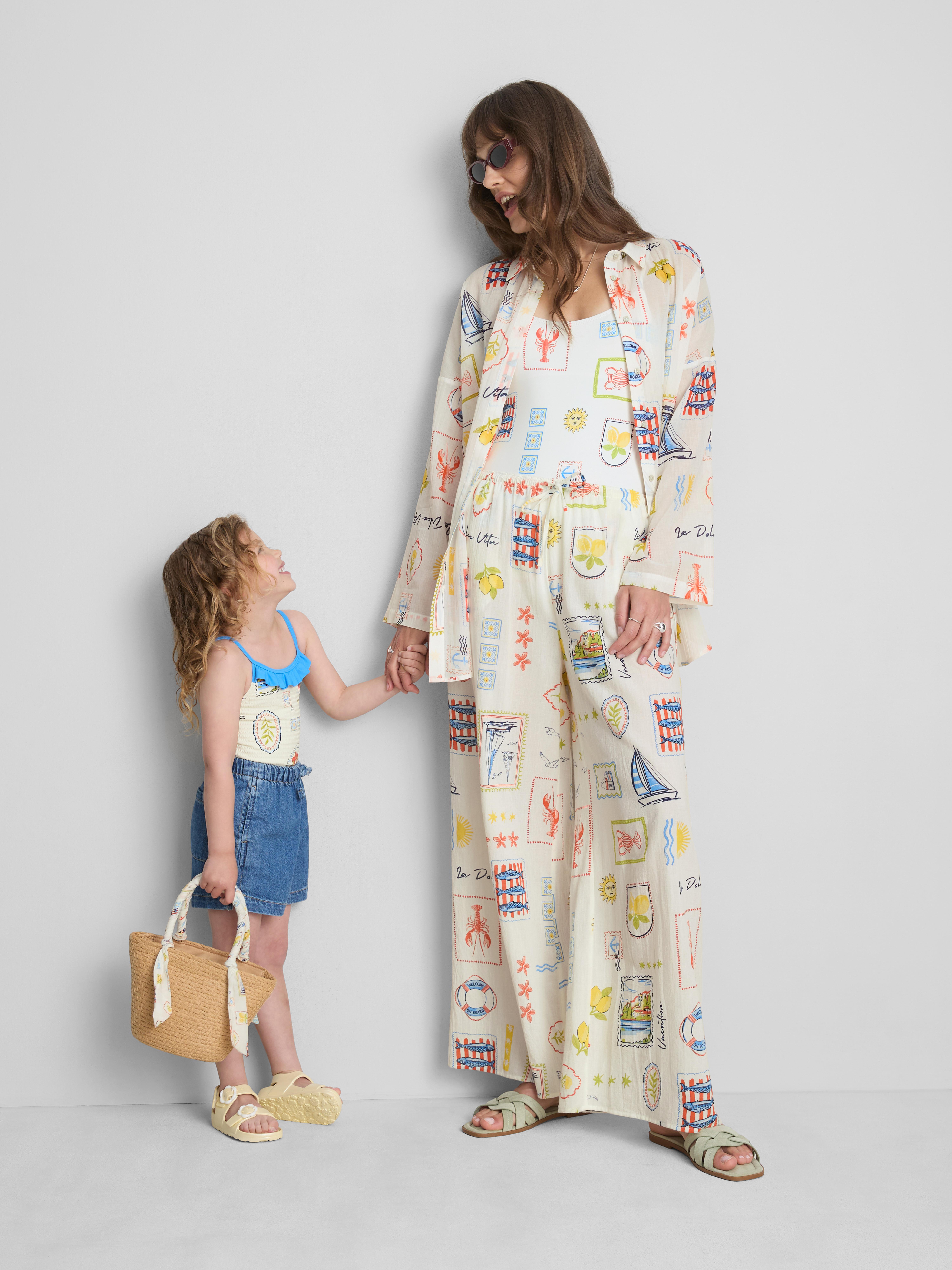 Printed Wide-Leg Beach Pants