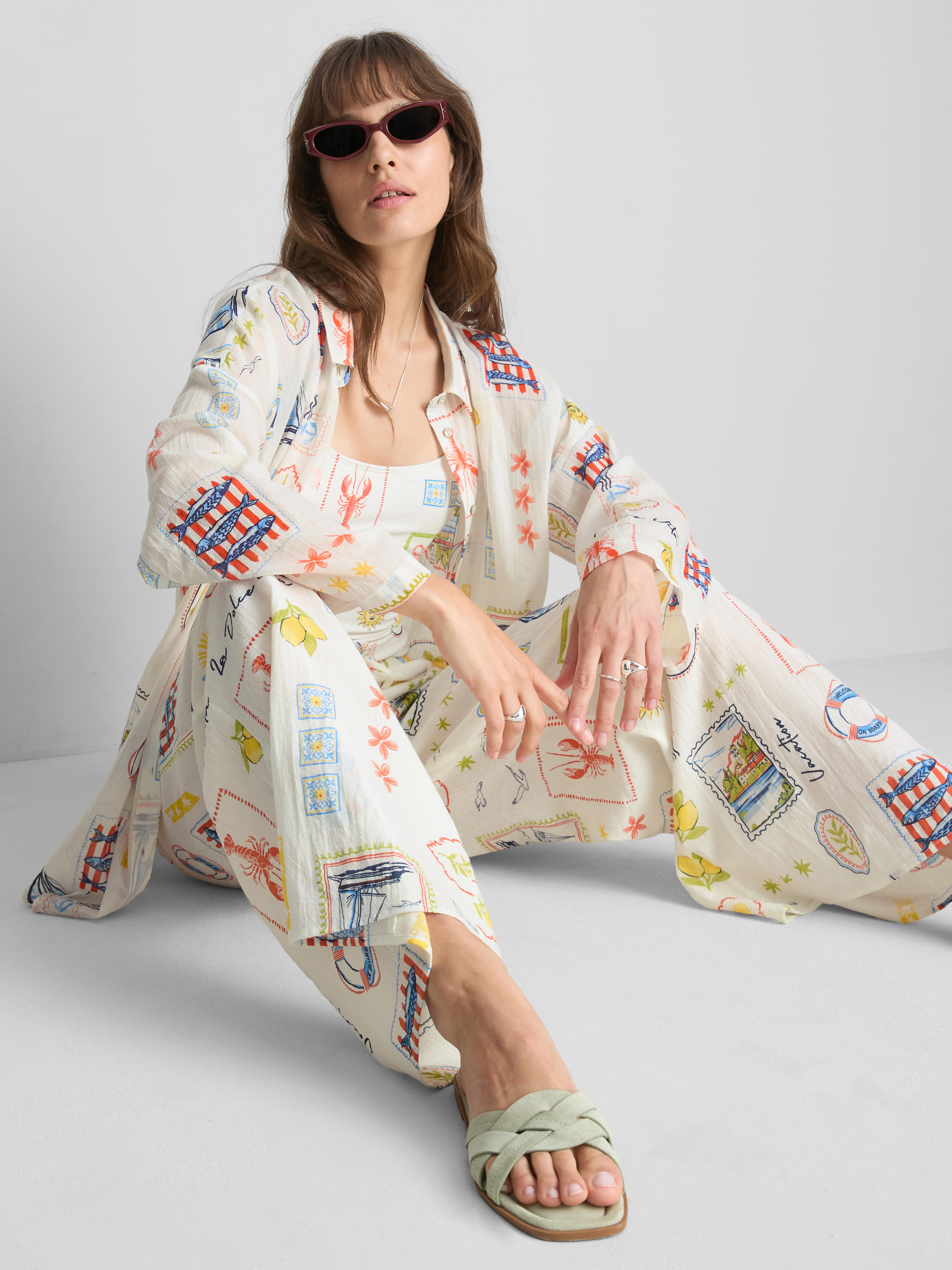Printed Wide-Leg Beach Pants