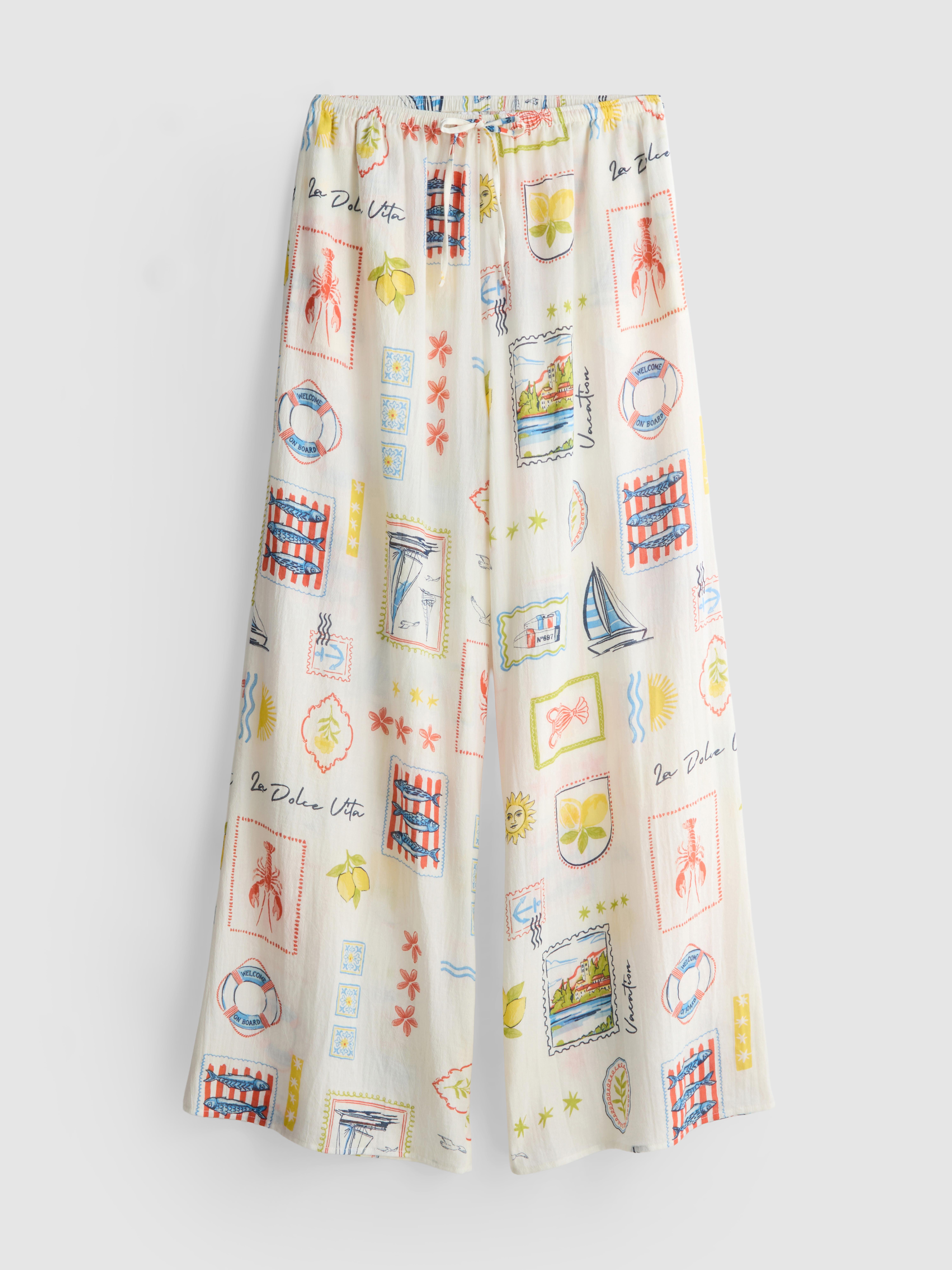 Printed Wide-Leg Beach Pants